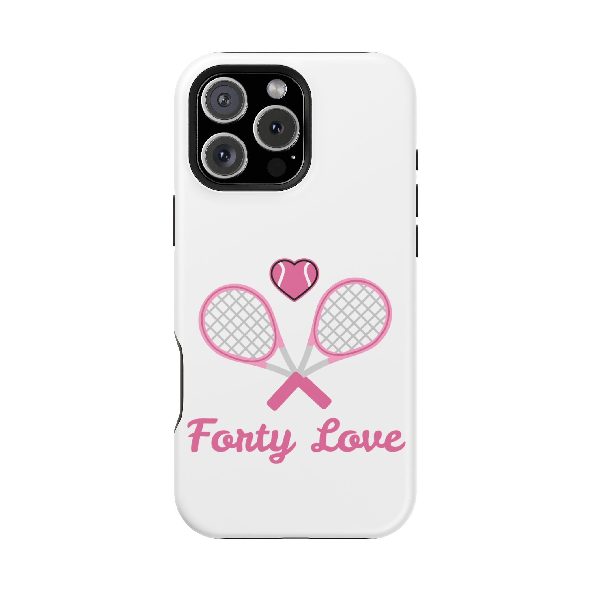 Tennis Impact‑Resistant Phone Case — 'Forty Love', pink/white