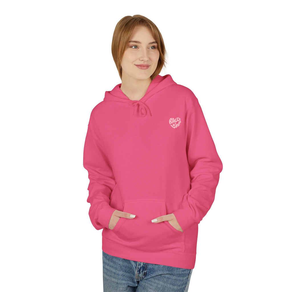 Women's Softstyle Fleece Hoodie sweatshirt - 'Rally & Love' logo, minimalist (pink)