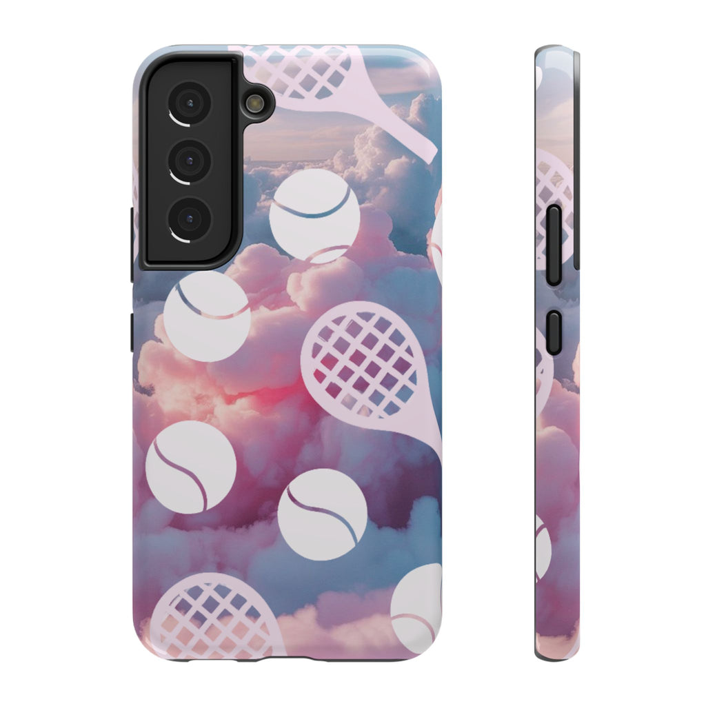 Tennis Impact-Resistant Phone Case — Tennis Rackets & Balls on Cloudscape