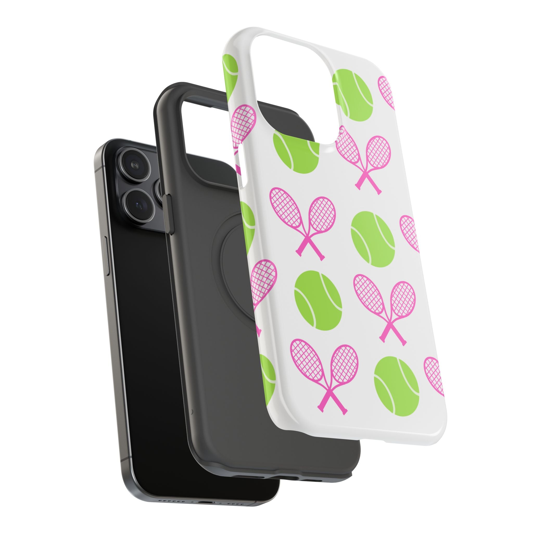 Tennis Pattern Impact-Resistant Phone Case — Pink Rackets & Green Balls