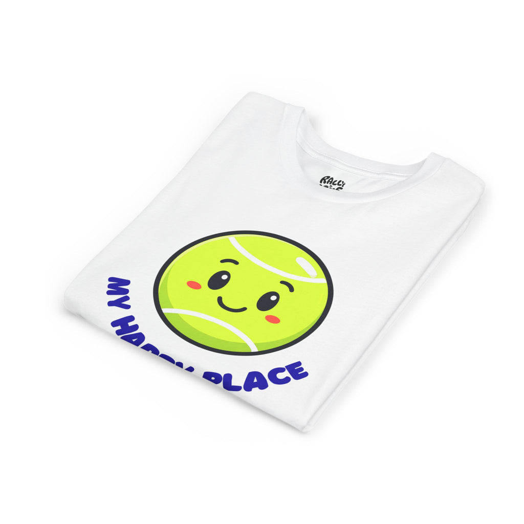 Boy's Junior Tee — Cute Smiling Tennis Ball "My Happy Place" Kids Shirt