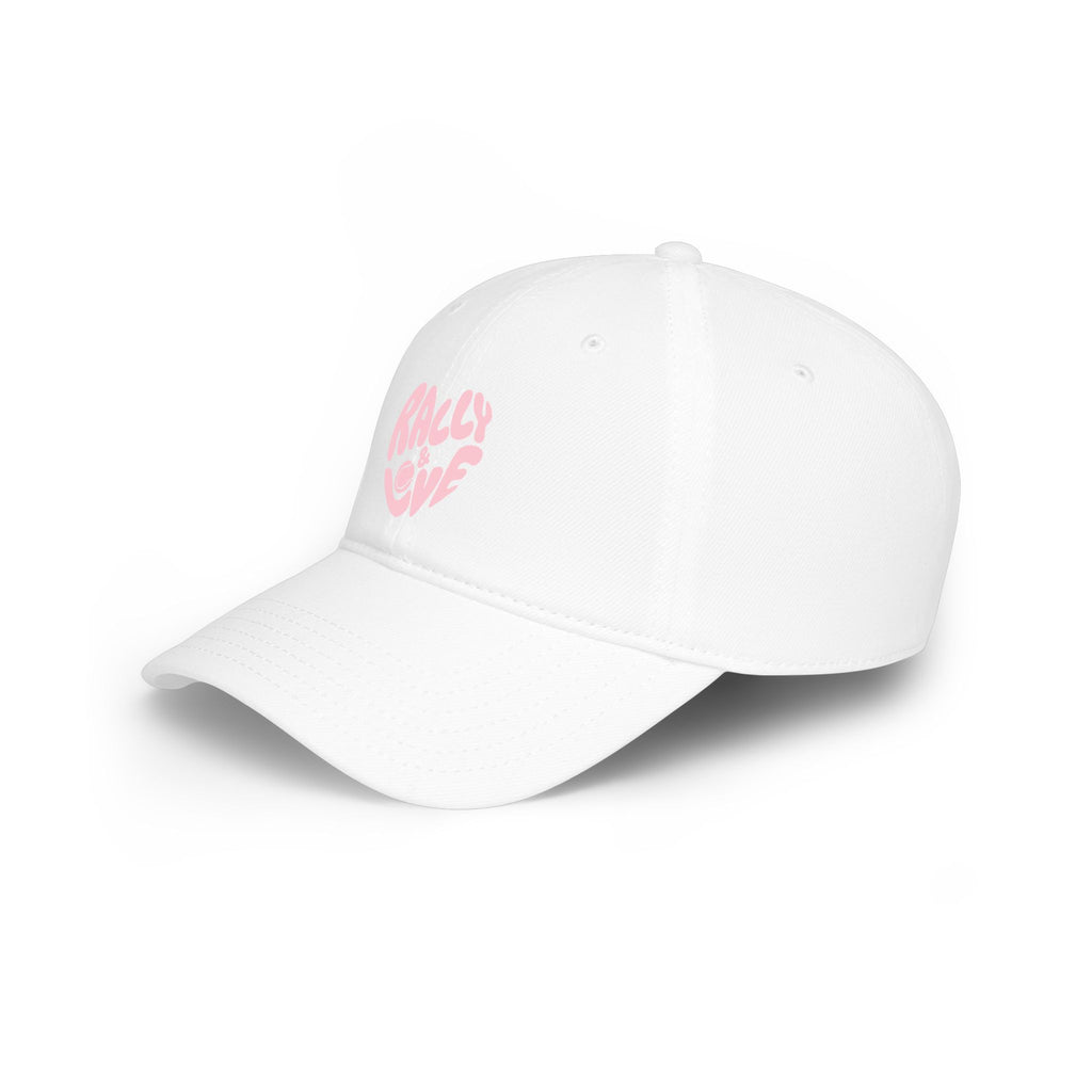 Women's Baseball Cap — "Rally & Love" Pink Logo, Graphic Low Profile Hat
