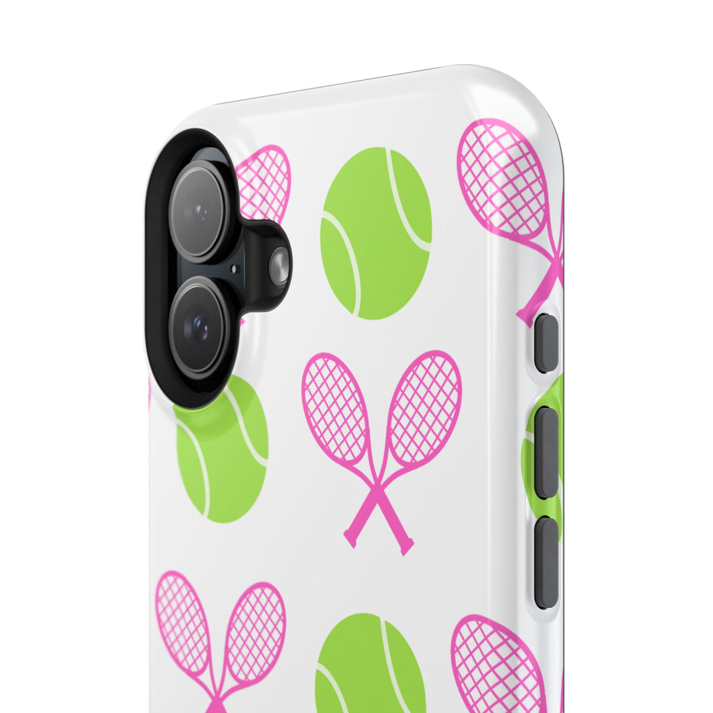 Tennis Pattern Impact-Resistant Phone Case — Pink Rackets & Green Balls
