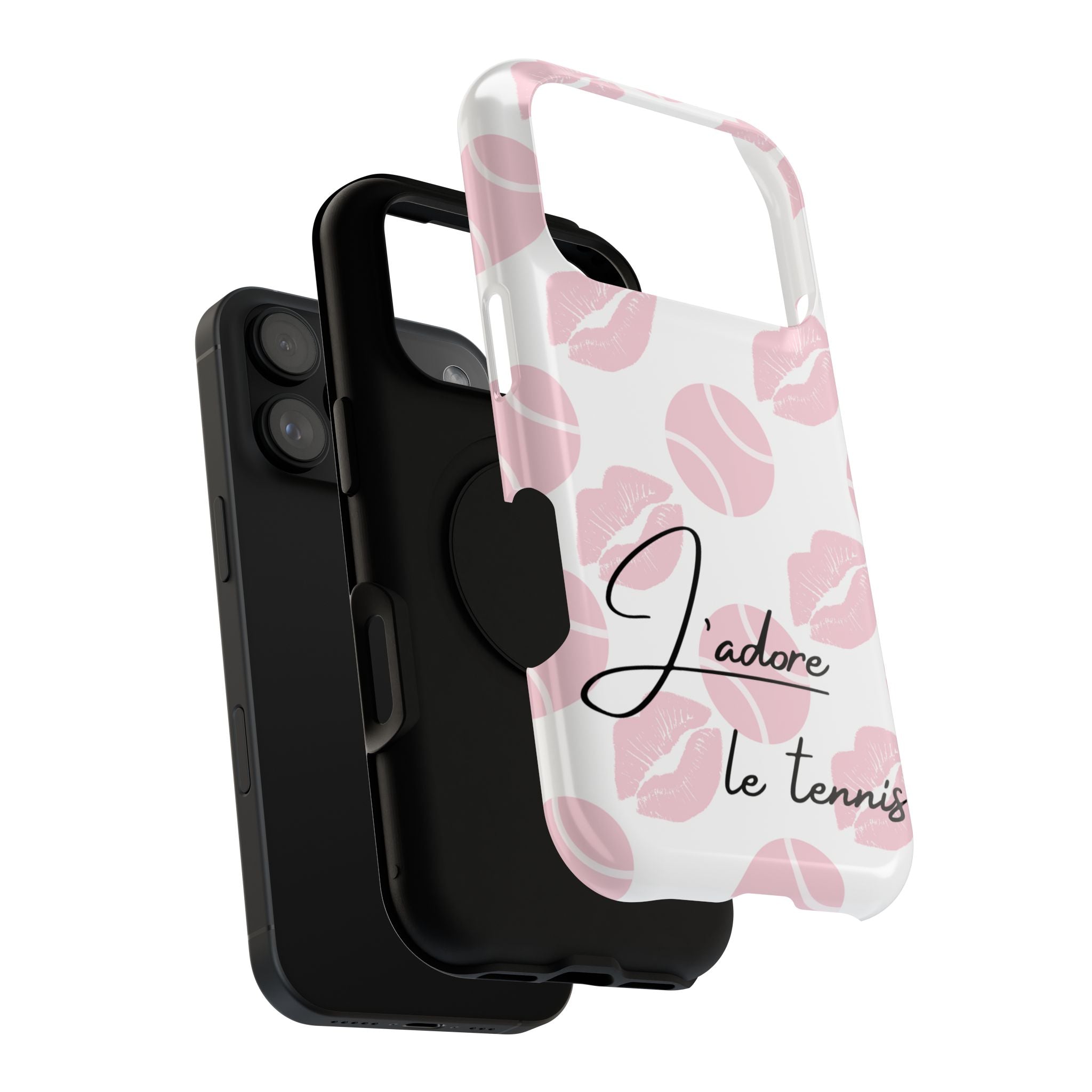 Impact-Resistant Phone Case - 'J'adore le tennis', pink tennis balls/lips
