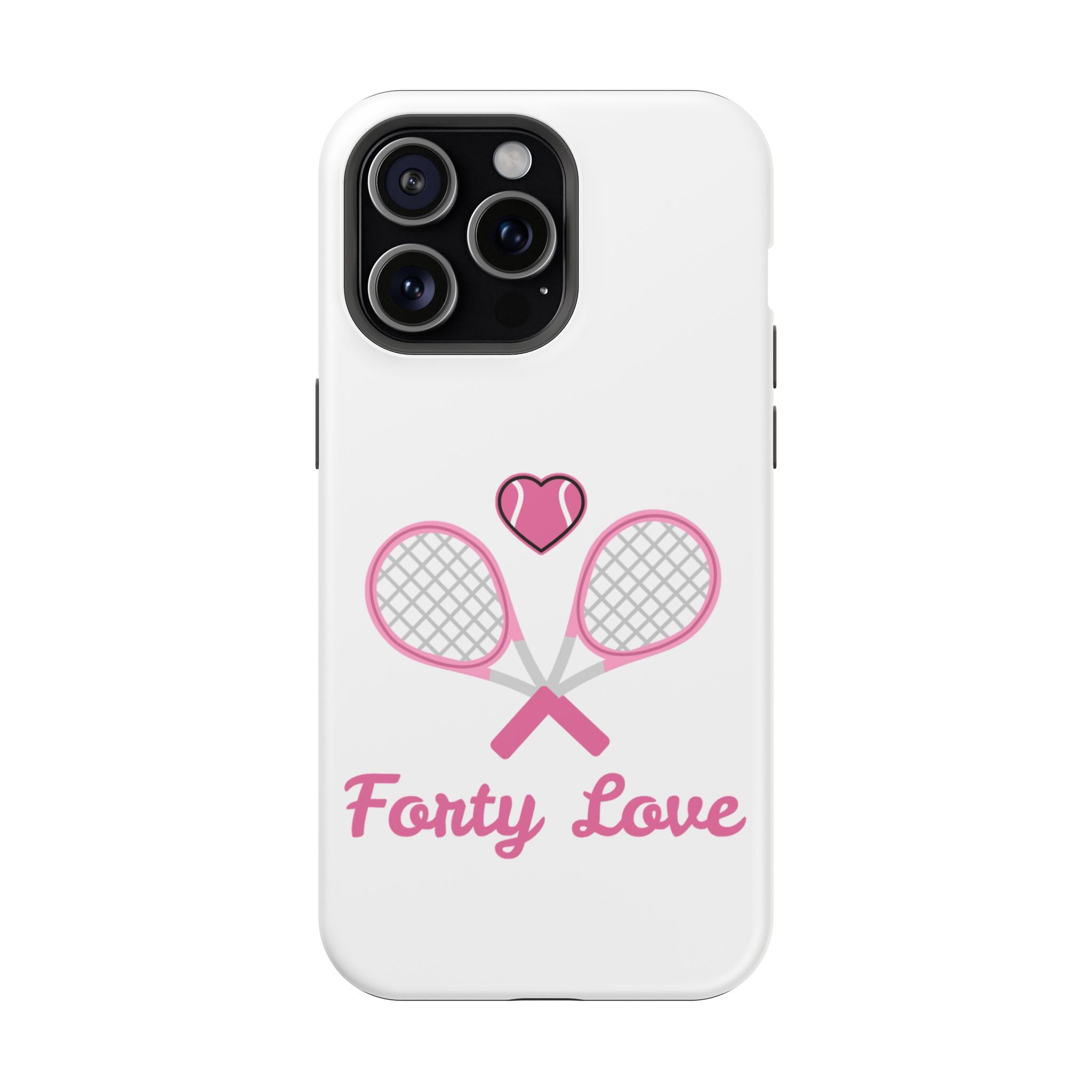 Tennis Impact‑Resistant Phone Case — 'Forty Love', pink/white