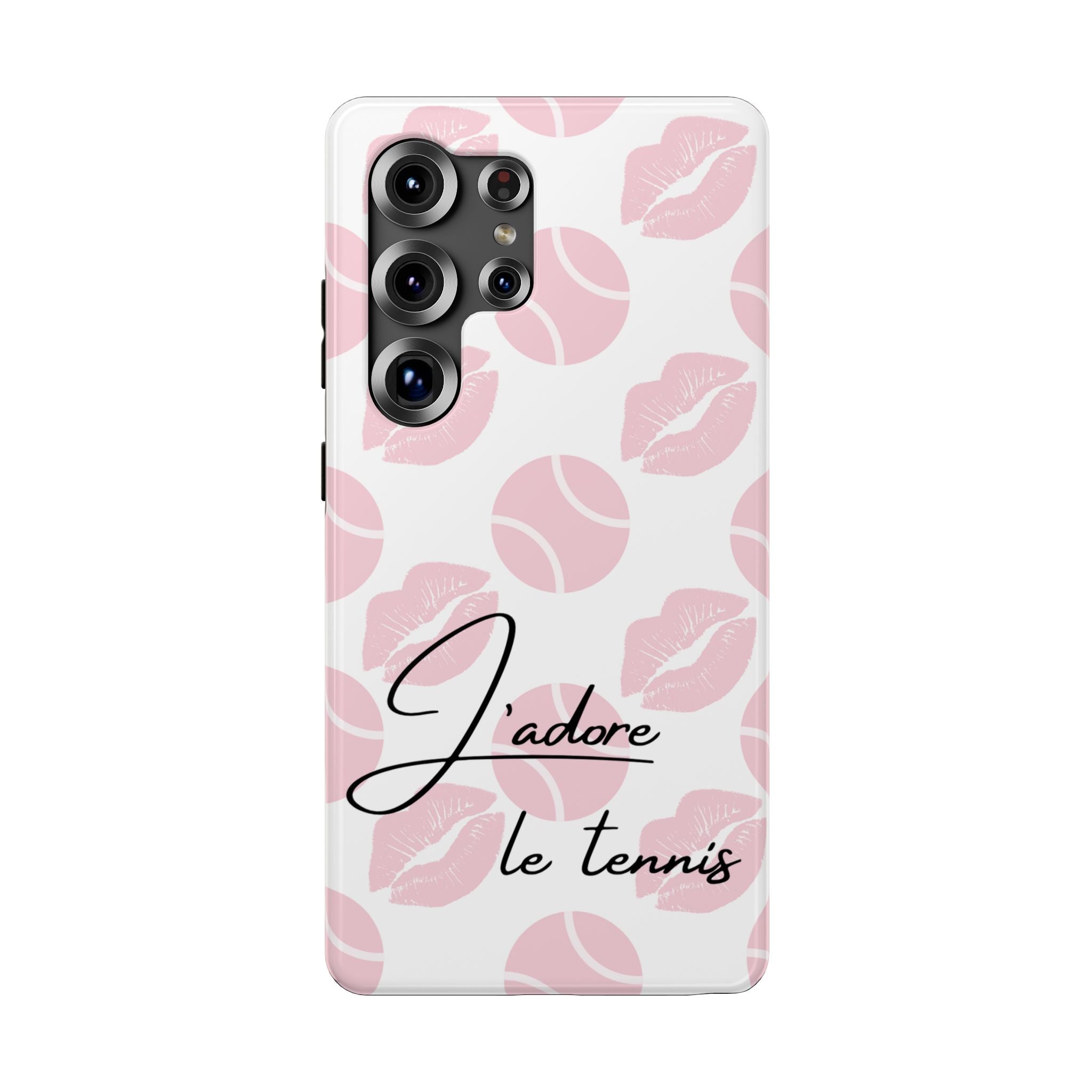 Impact-Resistant Phone Case - 'J'adore le tennis', pink tennis balls/lips