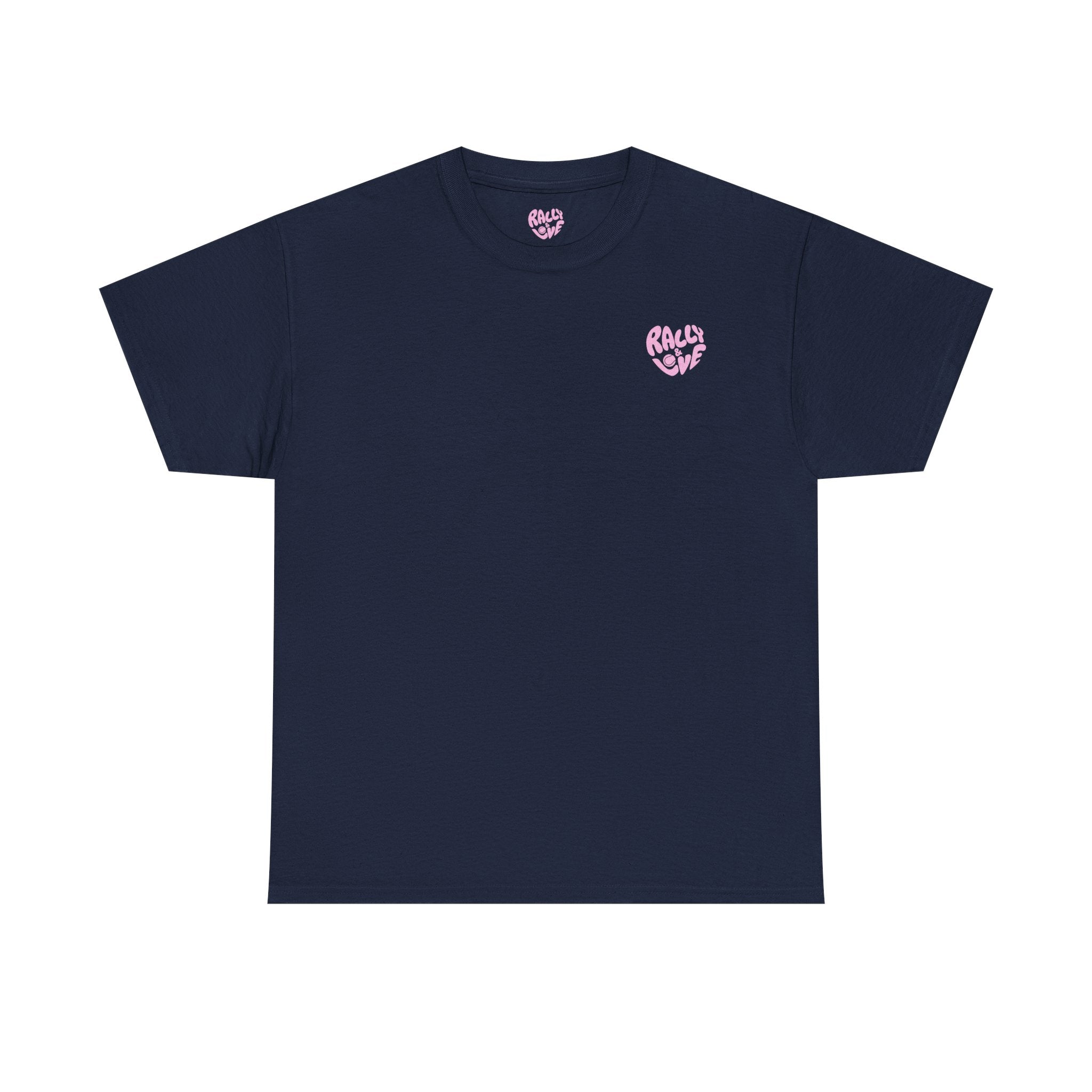Women's Tee - Minimalist "Rally & Love" logo Chest Print (bubblegum pink)