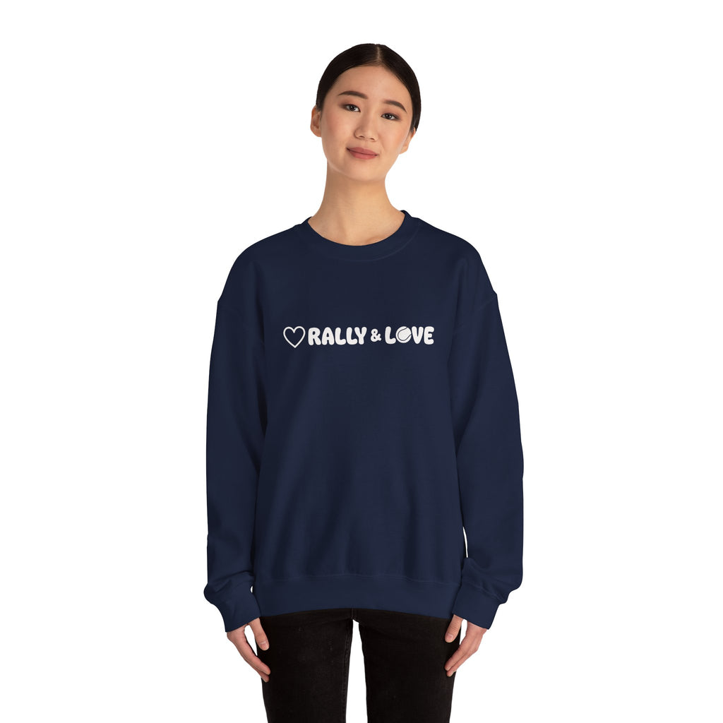 Women's Crewneck Sweatshirt - 'Rally & Love' tennis, soft neutral sweatshirt (cream)
