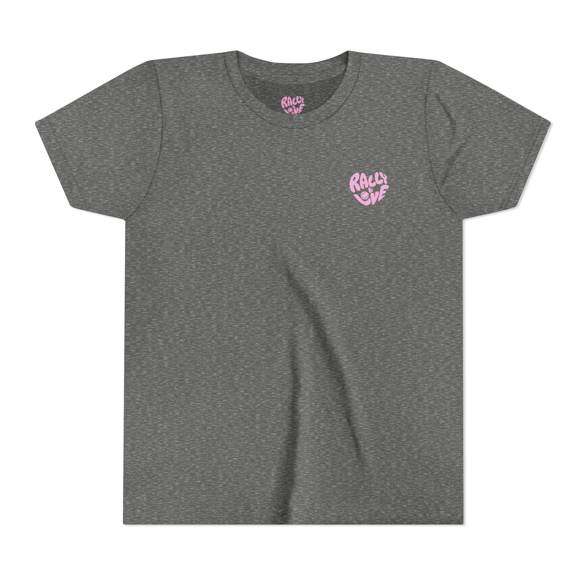 Girl's Junior Tee — 'Rally & Love' Heart Graphic Kids T-Shirt (bubblegum pink)