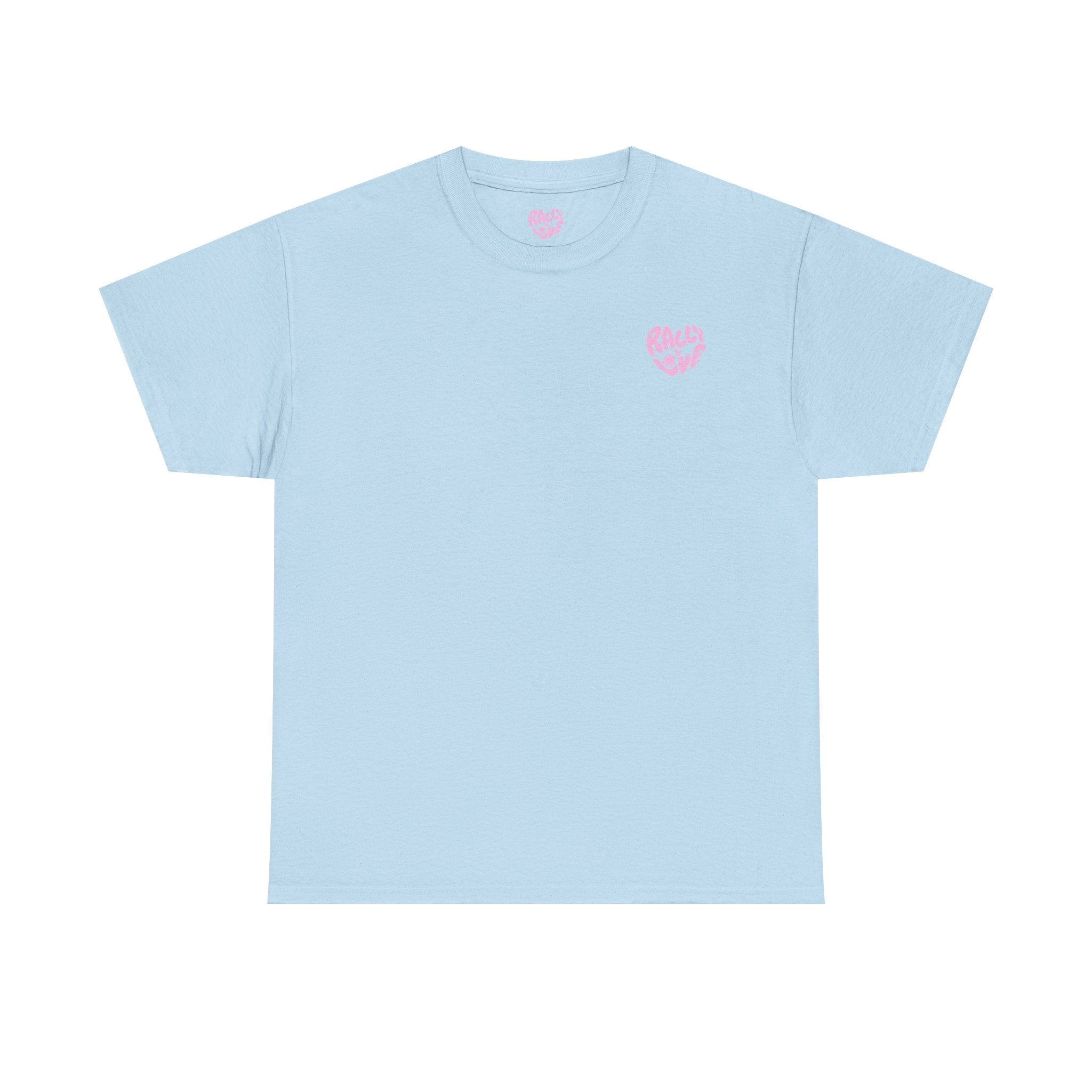 Women's Tee - Minimalist "Rally & Love" logo Chest Print (bubblegum pink)