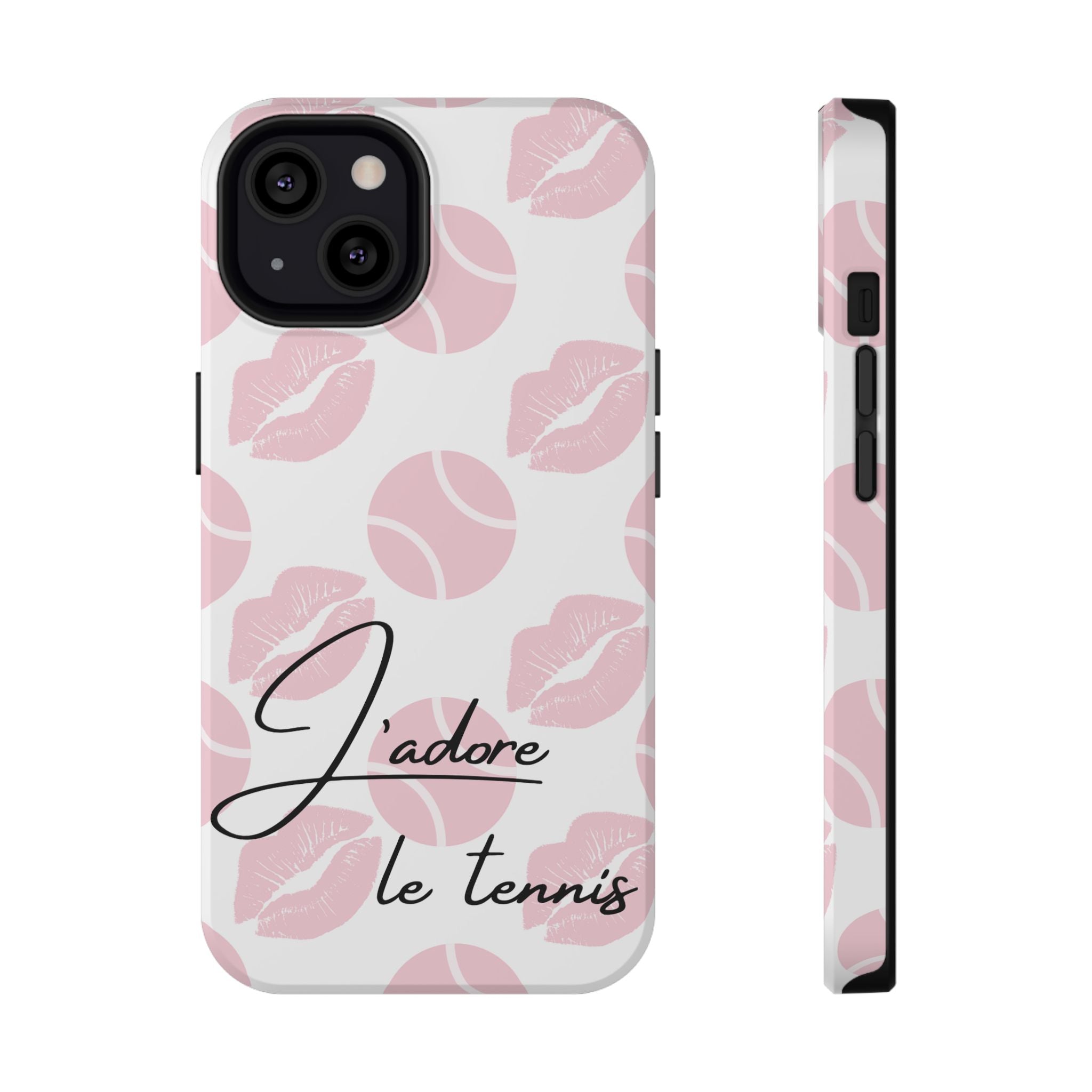 Impact-Resistant Phone Case - 'J'adore le tennis', pink tennis balls/lips