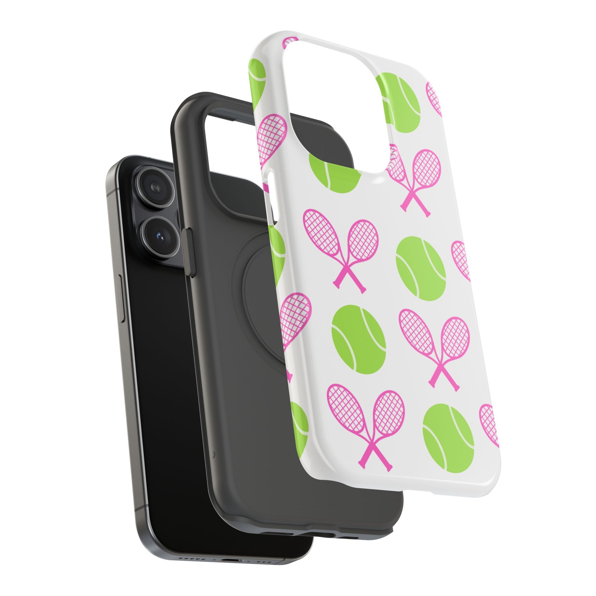 Tennis Pattern Impact-Resistant Phone Case — Pink Rackets & Green Balls