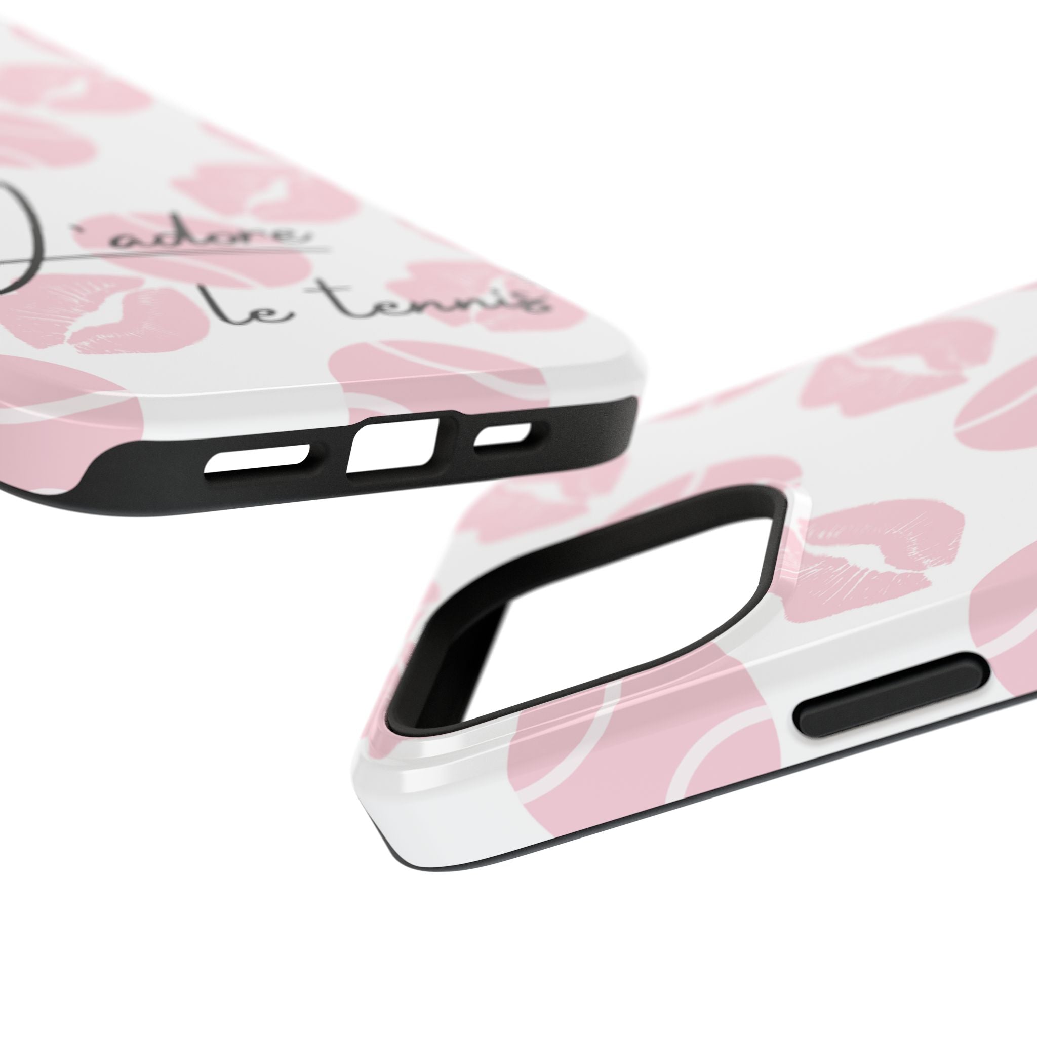 Impact-Resistant Phone Case - 'J'adore le tennis', pink tennis balls/lips