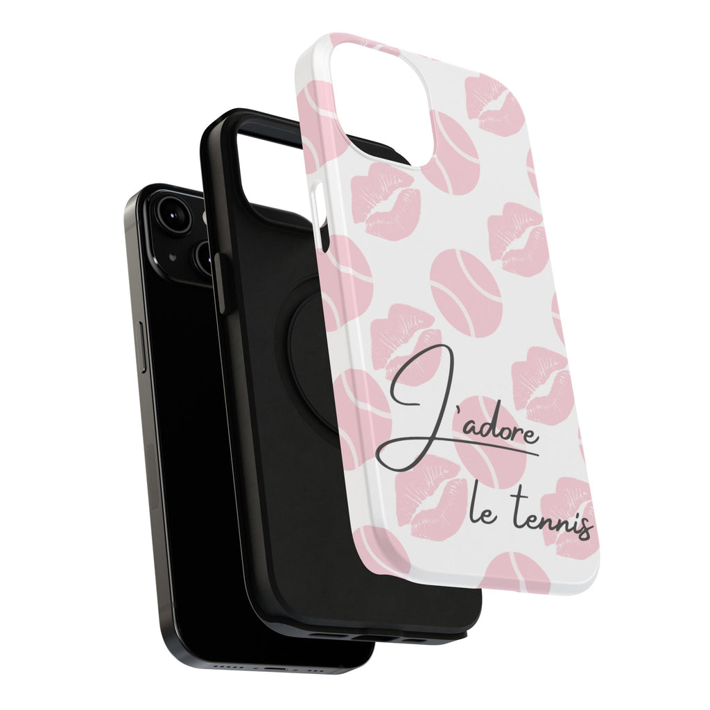 Impact-Resistant Phone Case - 'J'adore le tennis', pink tennis balls/lips