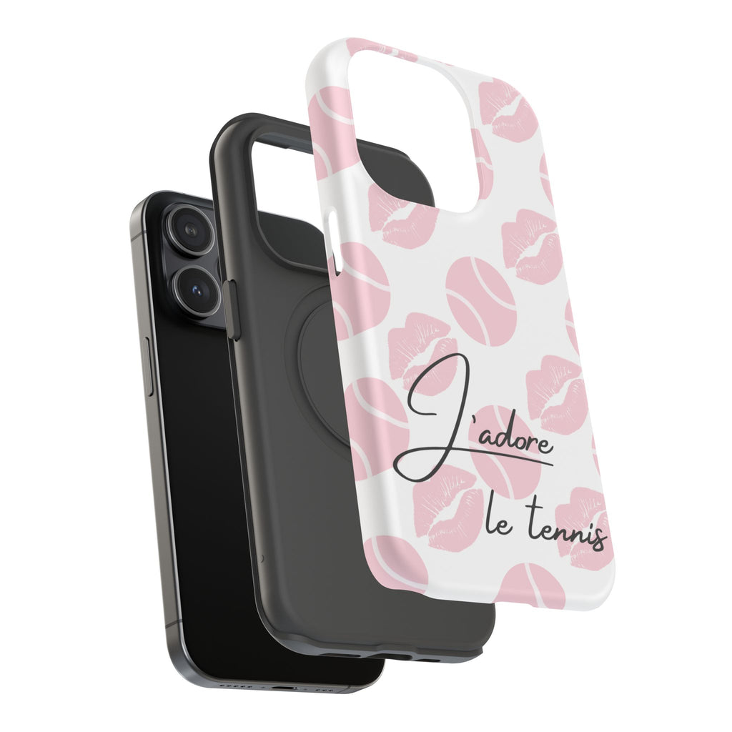 Impact-Resistant Phone Case - 'J'adore le tennis', pink tennis balls/lips