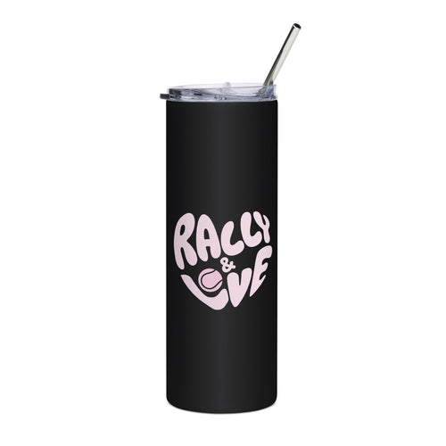 20oz Stainless Tennis Tumbler — 'Rally & Love' Dreamy Pink Design, Insulated Travel Cup