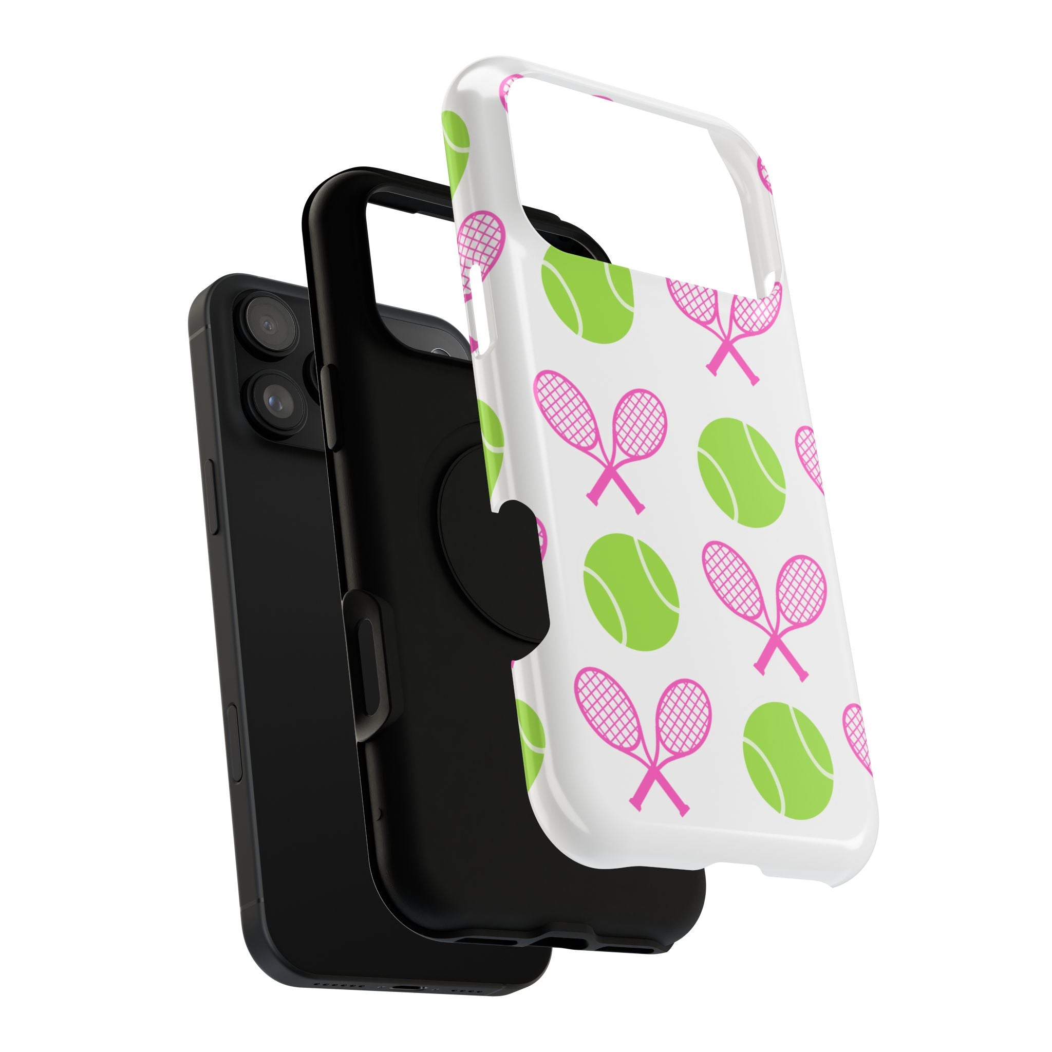Tennis Pattern Impact-Resistant Phone Case — Pink Rackets & Green Balls
