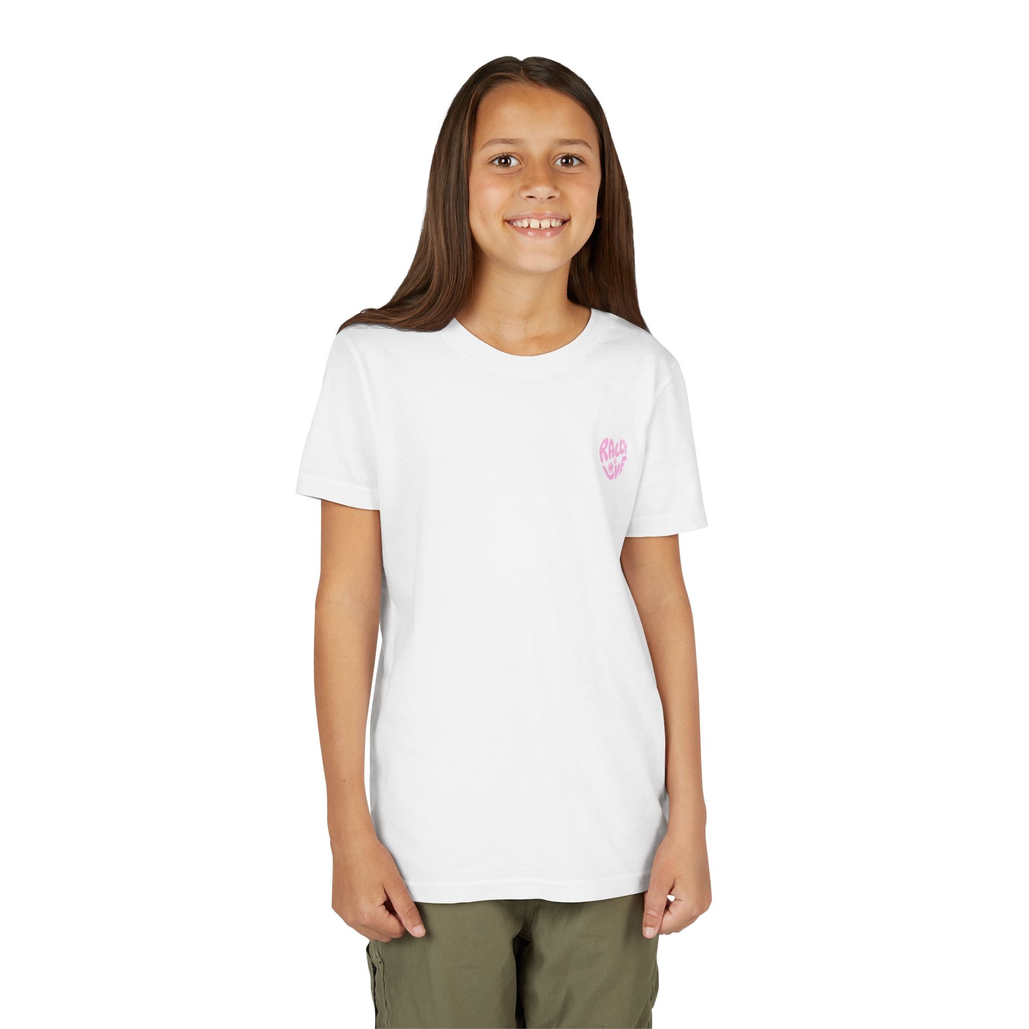Girl's Junior Tee — 'Rally & Love' Heart Graphic Kids T-Shirt (bubblegum pink)