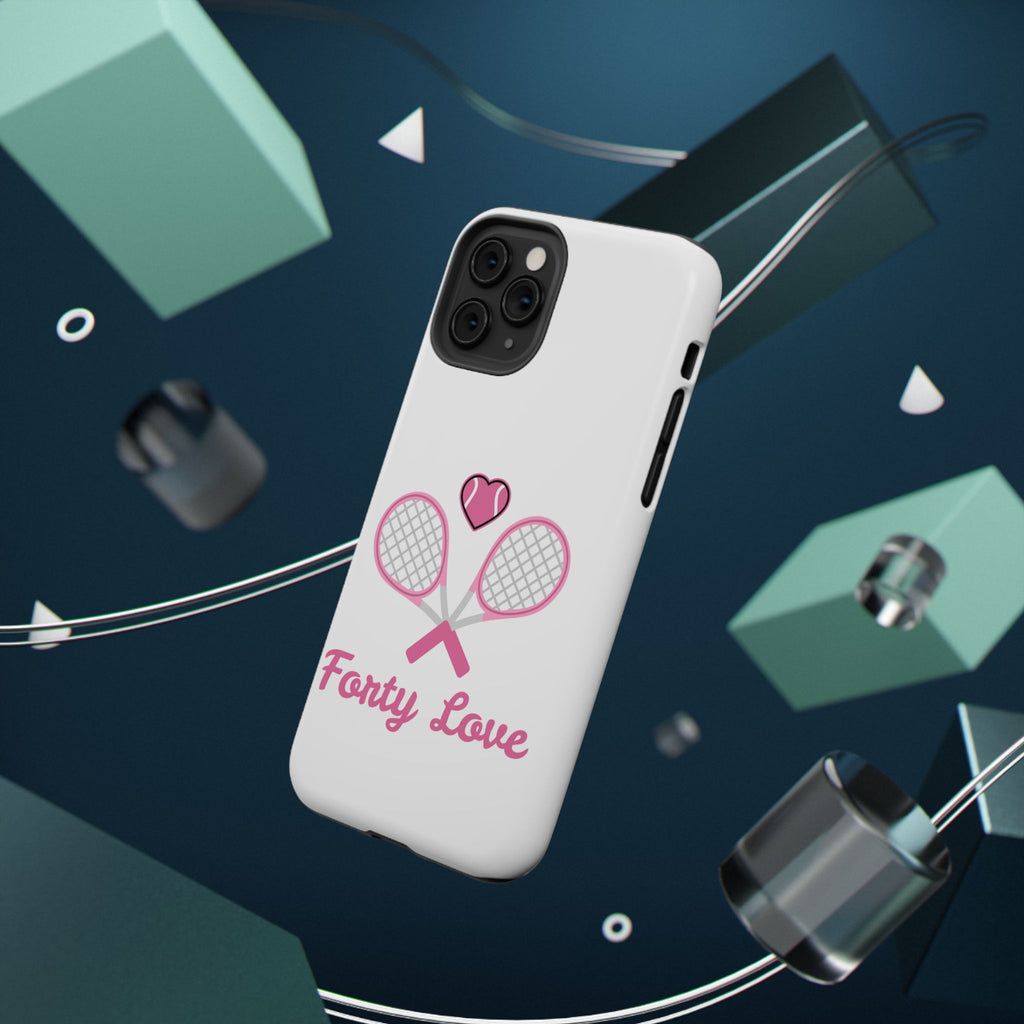 Tennis Impact‑Resistant Phone Case — 'Forty Love', pink/white