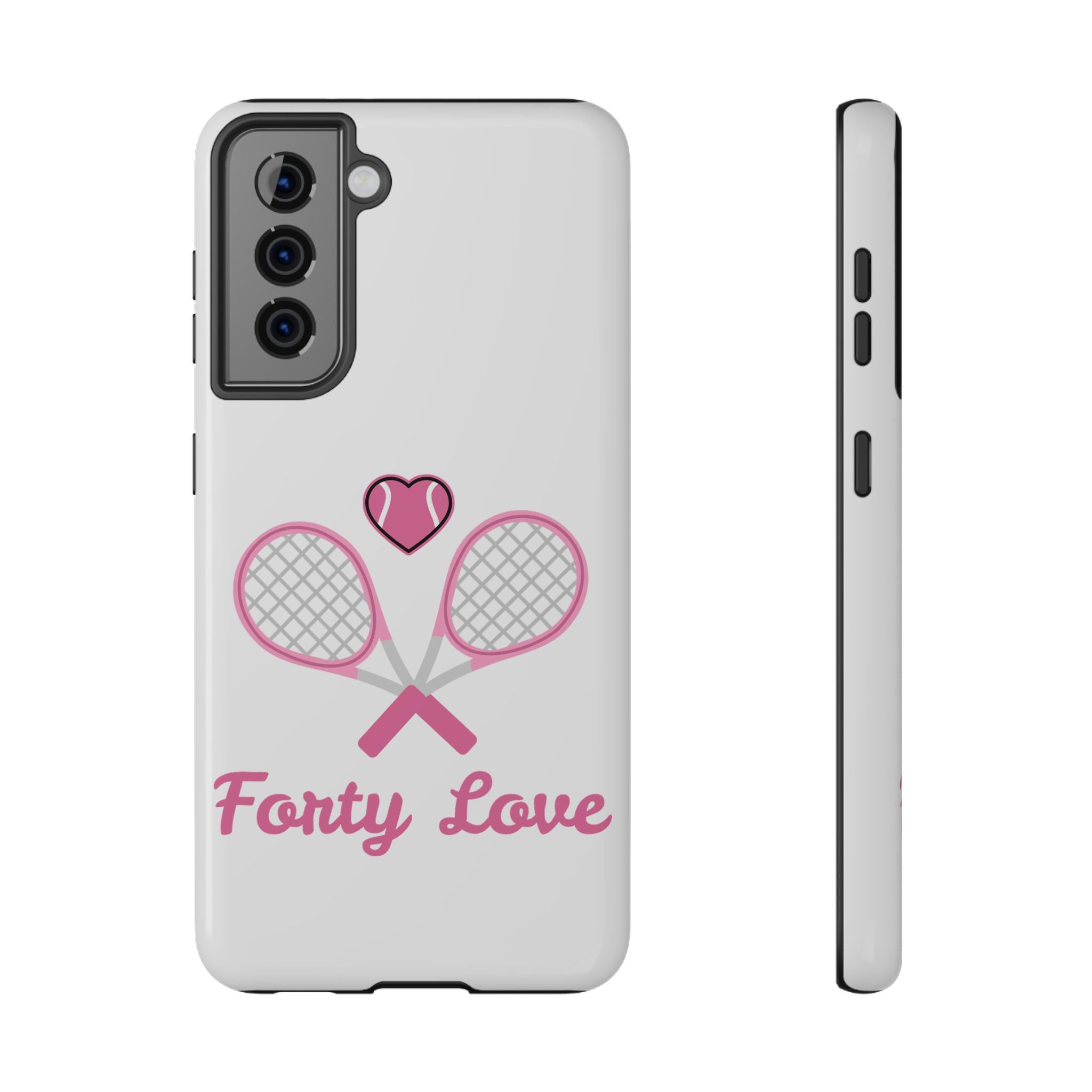 Tennis Impact‑Resistant Phone Case — 'Forty Love', pink/white