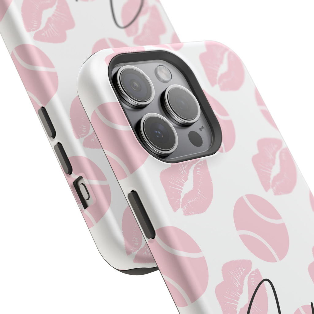 Impact-Resistant Phone Case - 'J'adore le tennis', pink tennis balls/lips