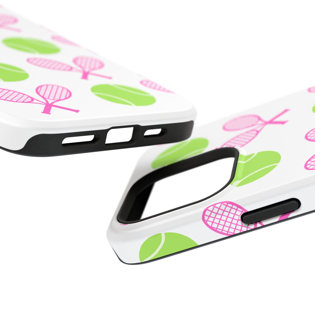 Tennis Pattern Impact-Resistant Phone Case — Pink Rackets & Green Balls