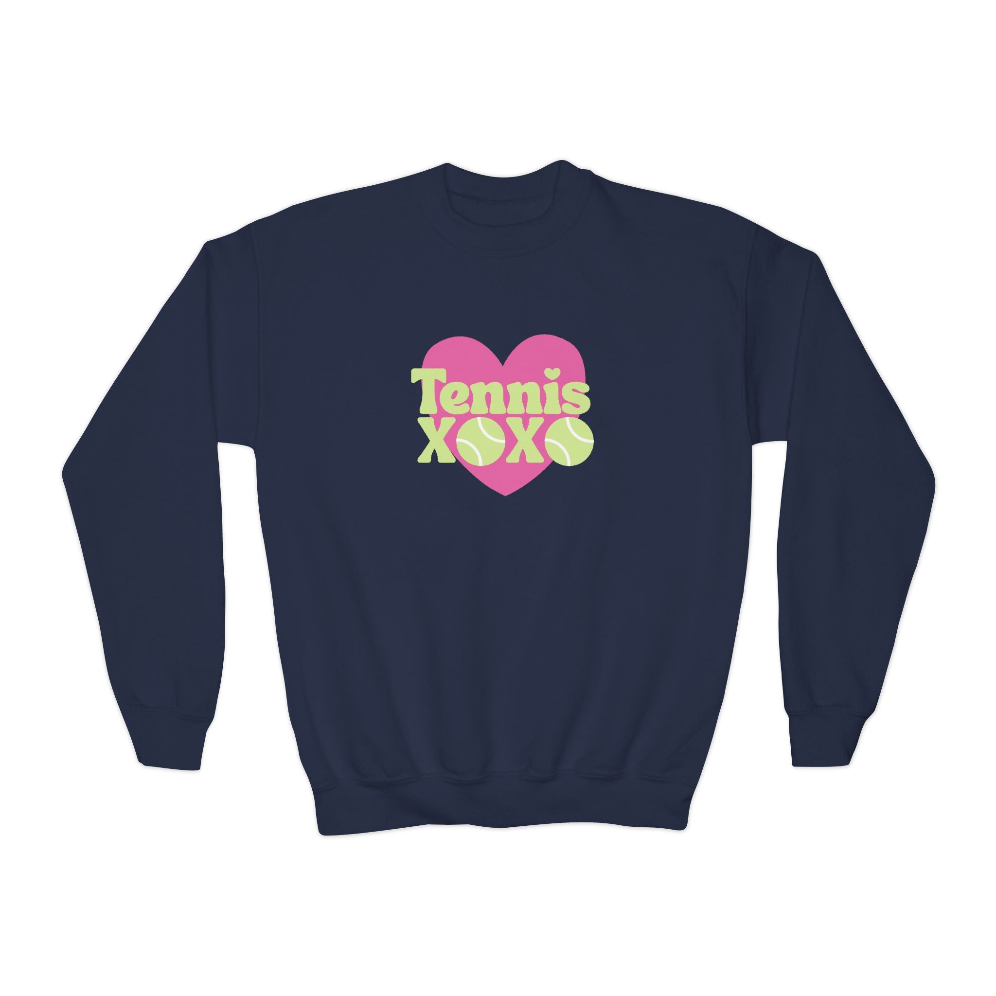 Girl Junior's Crewneck Sweatshirt — Pink Heart “Tennis XOXO” Graphic sweatshirt