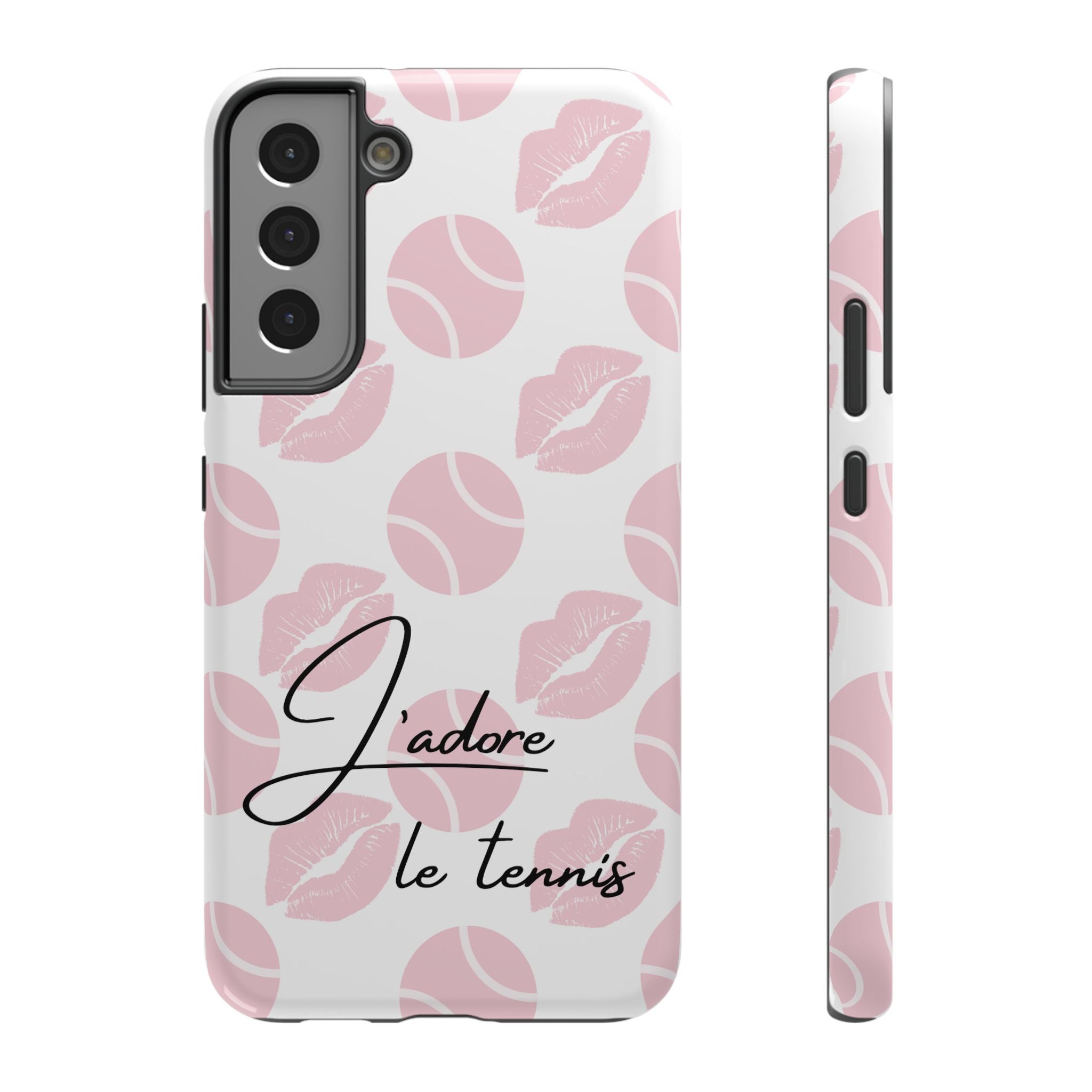Impact-Resistant Phone Case - 'J'adore le tennis', pink tennis balls/lips