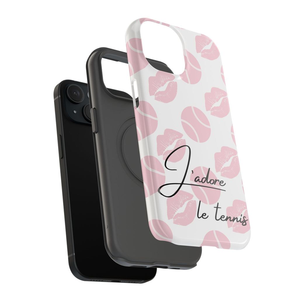 Impact-Resistant Phone Case - 'J'adore le tennis', pink tennis balls/lips