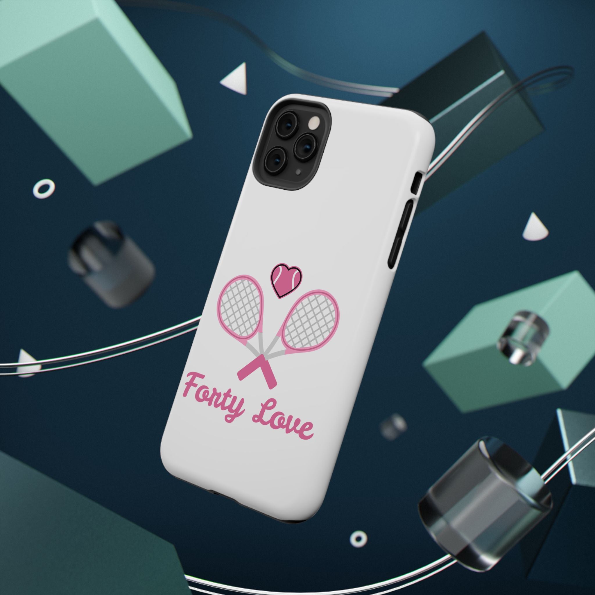 Tennis Impact‑Resistant Phone Case — 'Forty Love', pink/white