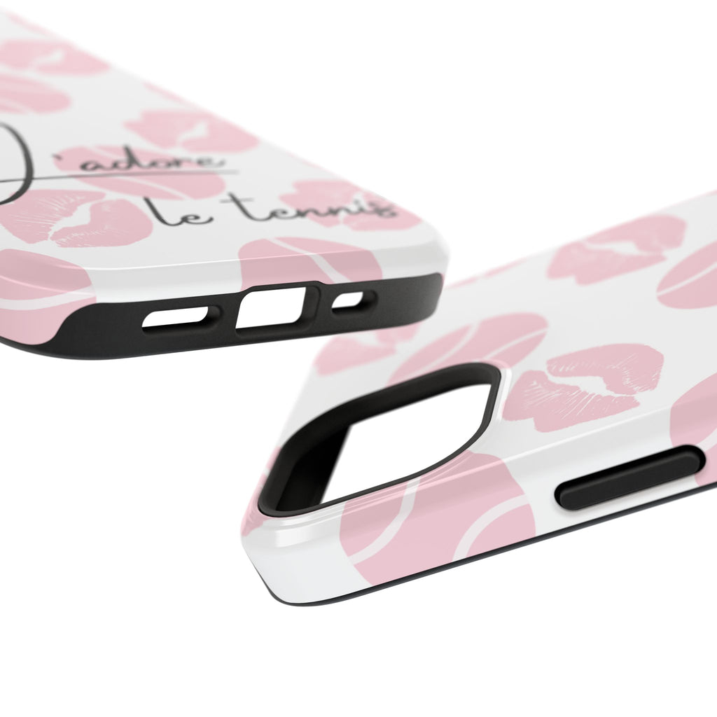 Impact-Resistant Phone Case - 'J'adore le tennis', pink tennis balls/lips