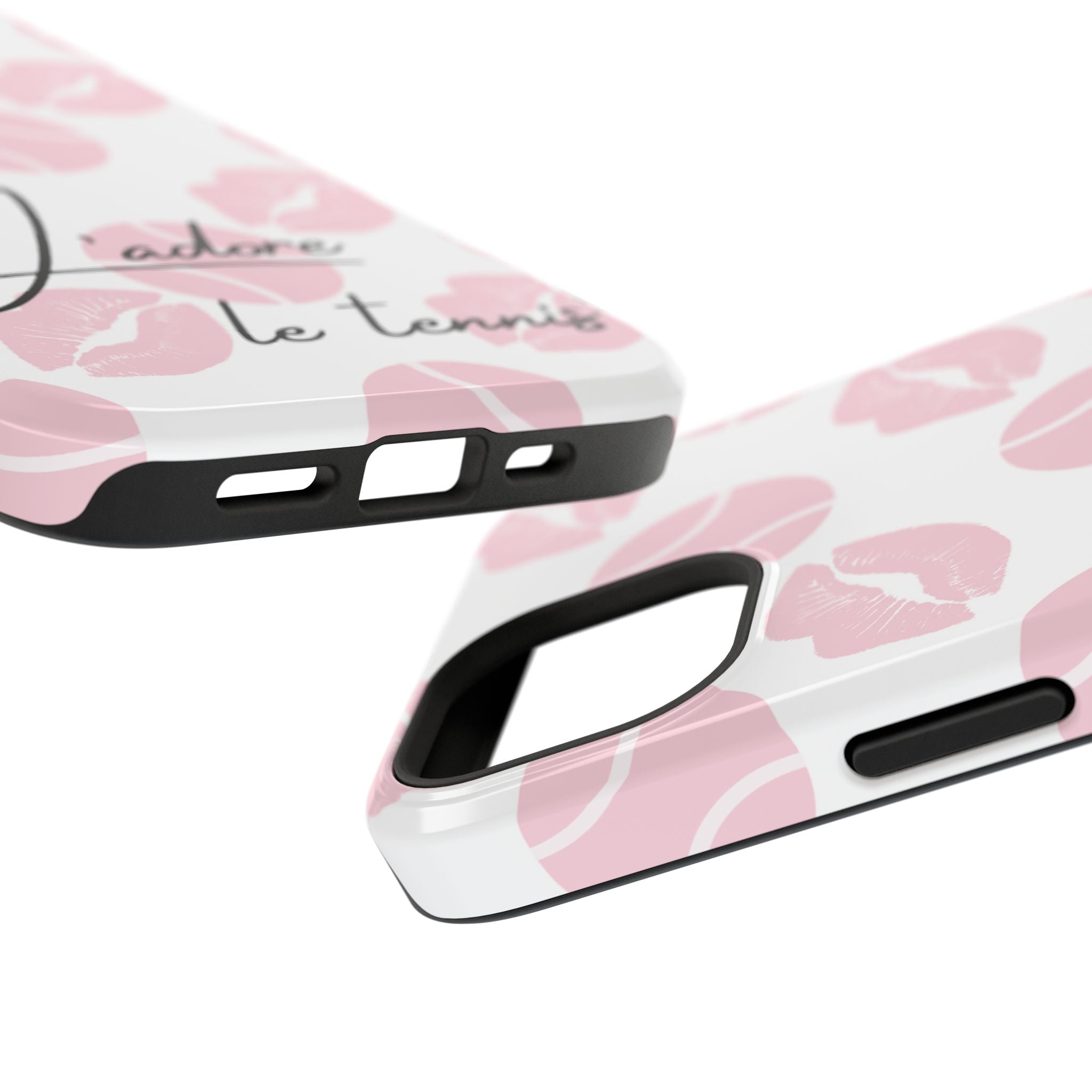 Impact-Resistant Phone Case - 'J'adore le tennis', pink tennis balls/lips