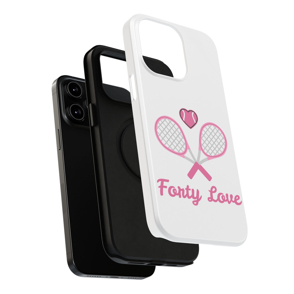 Tennis Impact‑Resistant Phone Case — 'Forty Love', pink/white