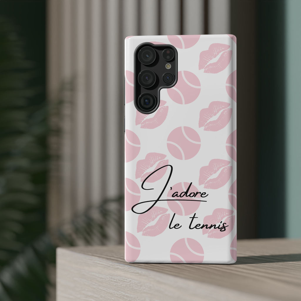 Impact-Resistant Phone Case - 'J'adore le tennis', pink tennis balls/lips