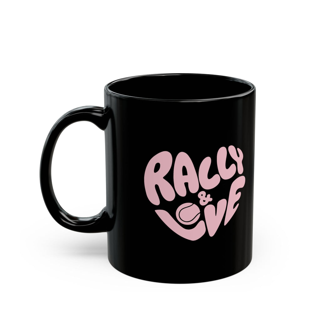 Black Mug (11oz, 15oz) - pink 'Rally & Love' logo