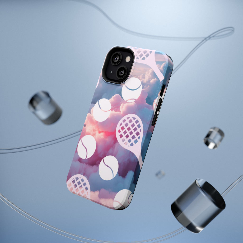 Tennis Impact-Resistant Phone Case — Tennis Rackets & Balls on Cloudscape