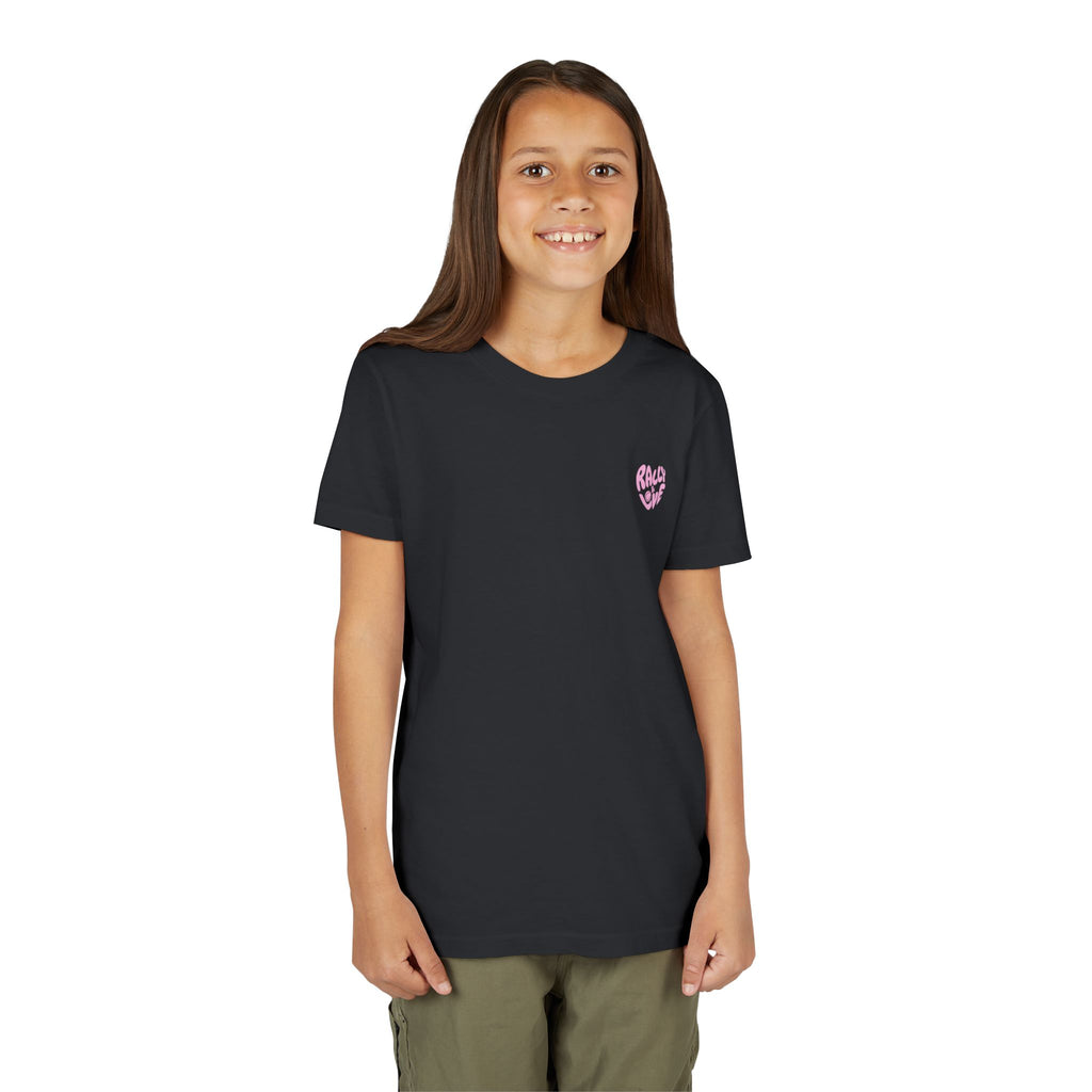 Girl's Junior Tee — 'Rally & Love' Heart Graphic Kids T-Shirt (bubblegum pink)