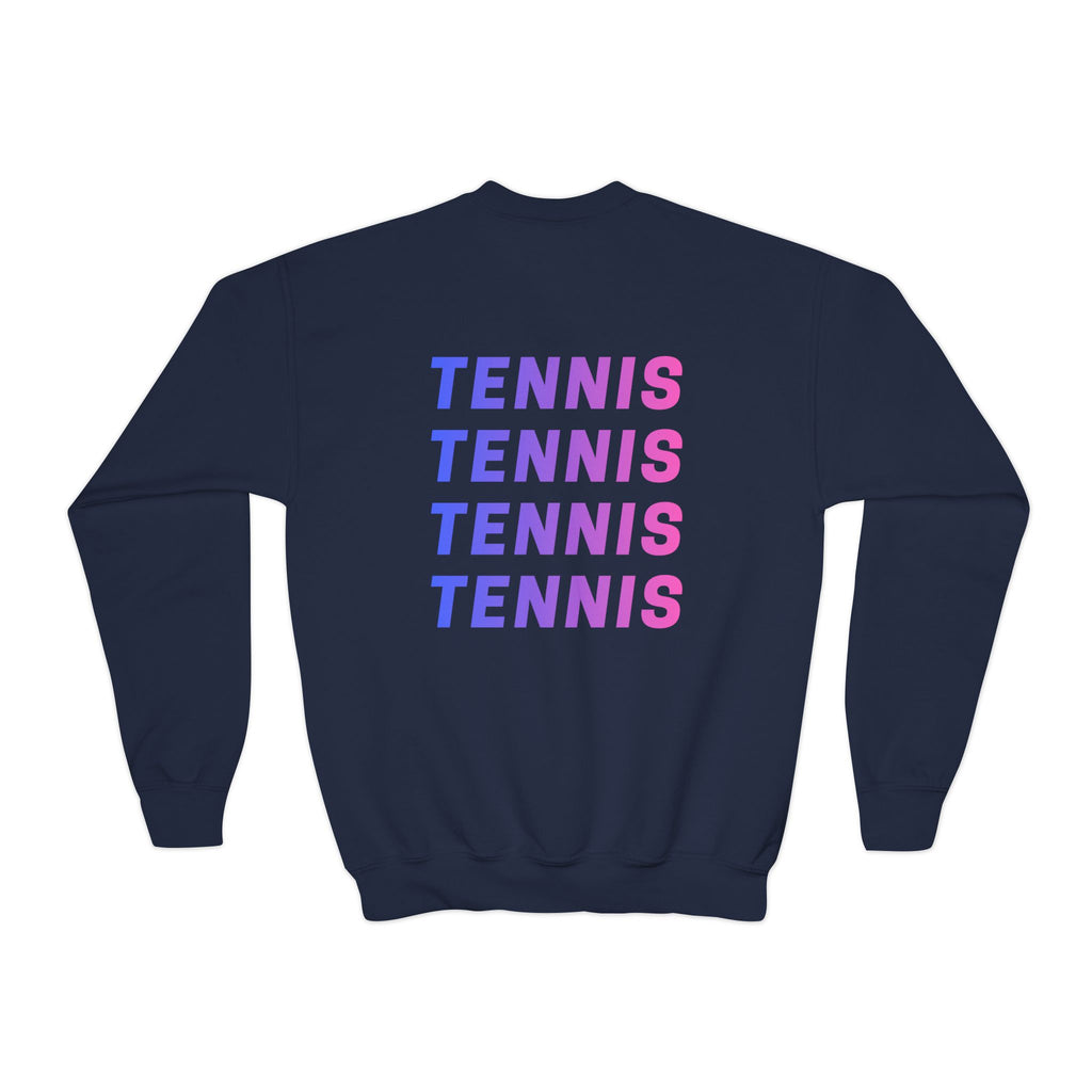 Girl's Junior Tennis Crewneck Sweatshirt – Retro Gradient "TENNIS" Graphic