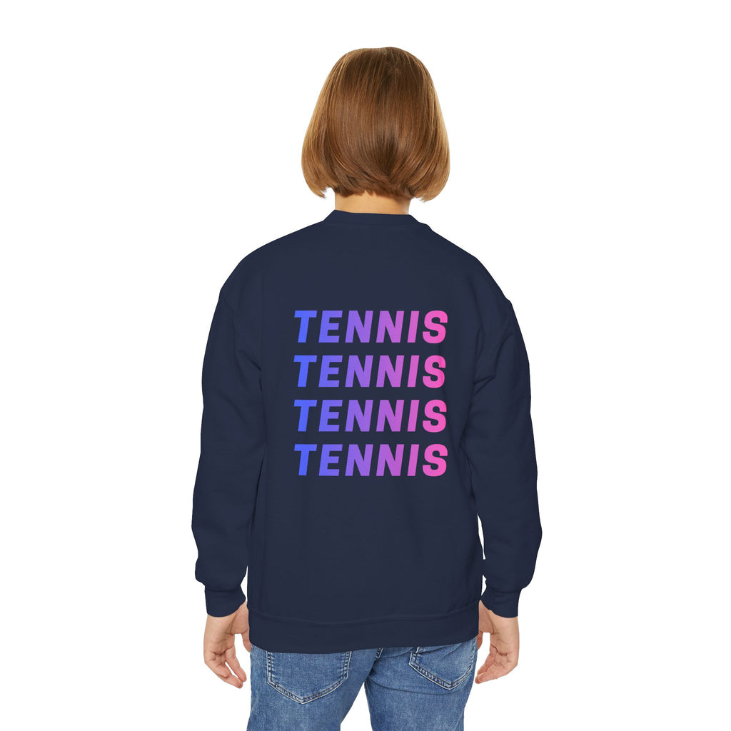 Girl's Junior Tennis Crewneck Sweatshirt – Retro Gradient "TENNIS" Graphic