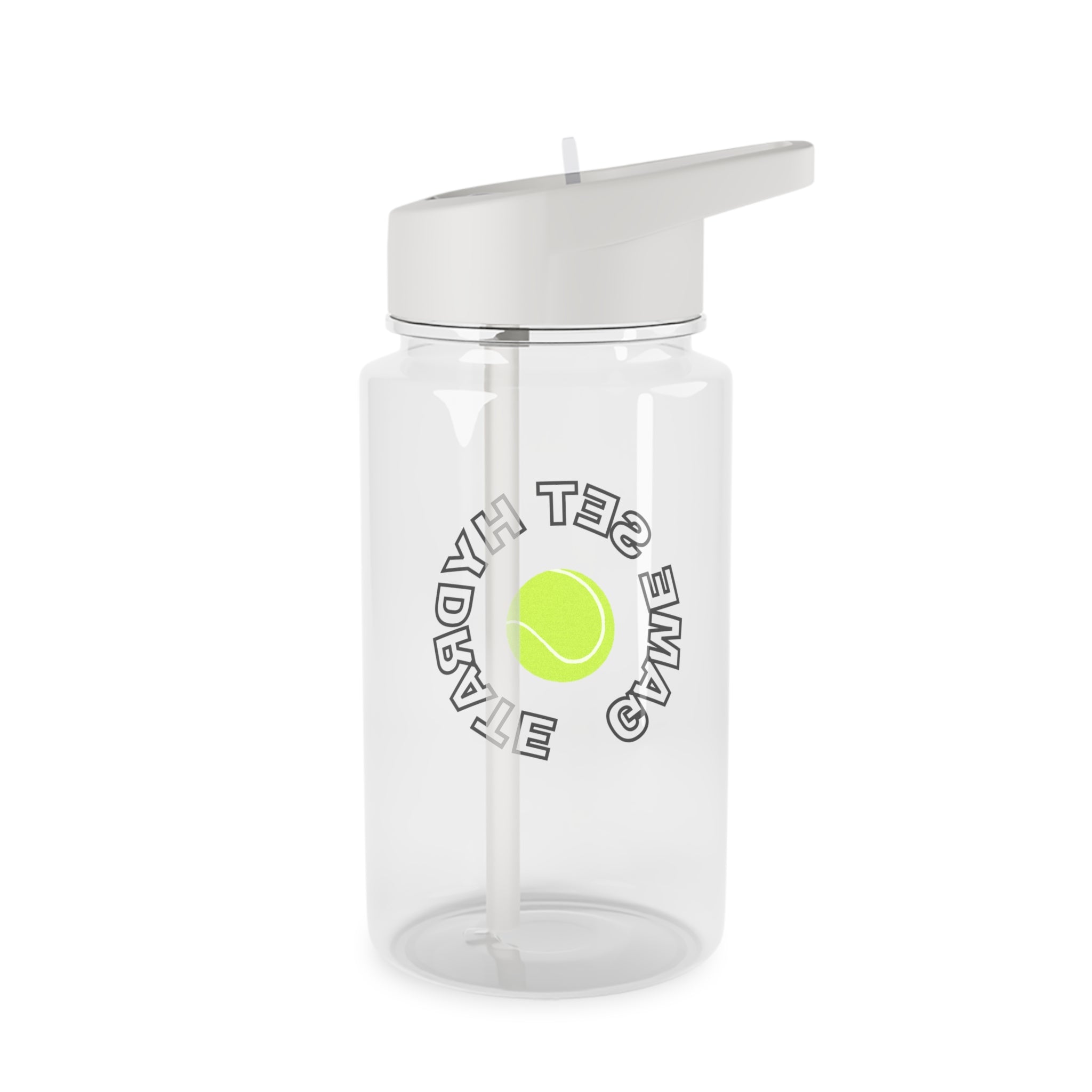 Juniors Water Bottle, 16.9oz - 'Game, Set, Hydrate', black/yellow, tennis ball