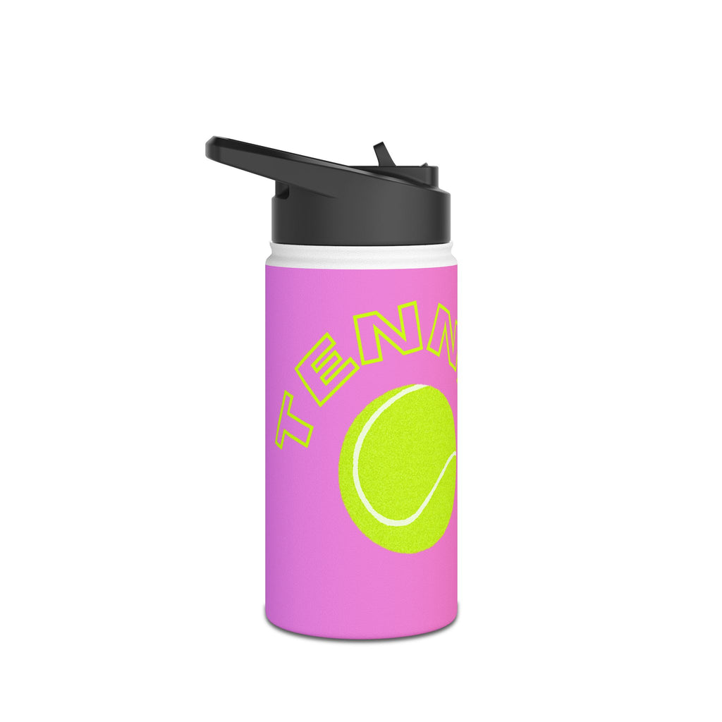 Juniors Stainless Steel Water Bottle, 12 oz— 'Tennis Love', Pink Neon Tennis Ball Design
