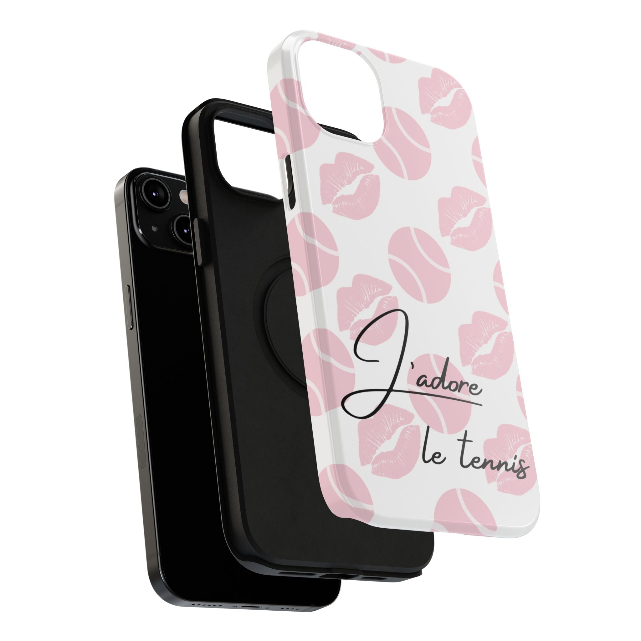Impact-Resistant Phone Case - 'J'adore le tennis', pink tennis balls/lips