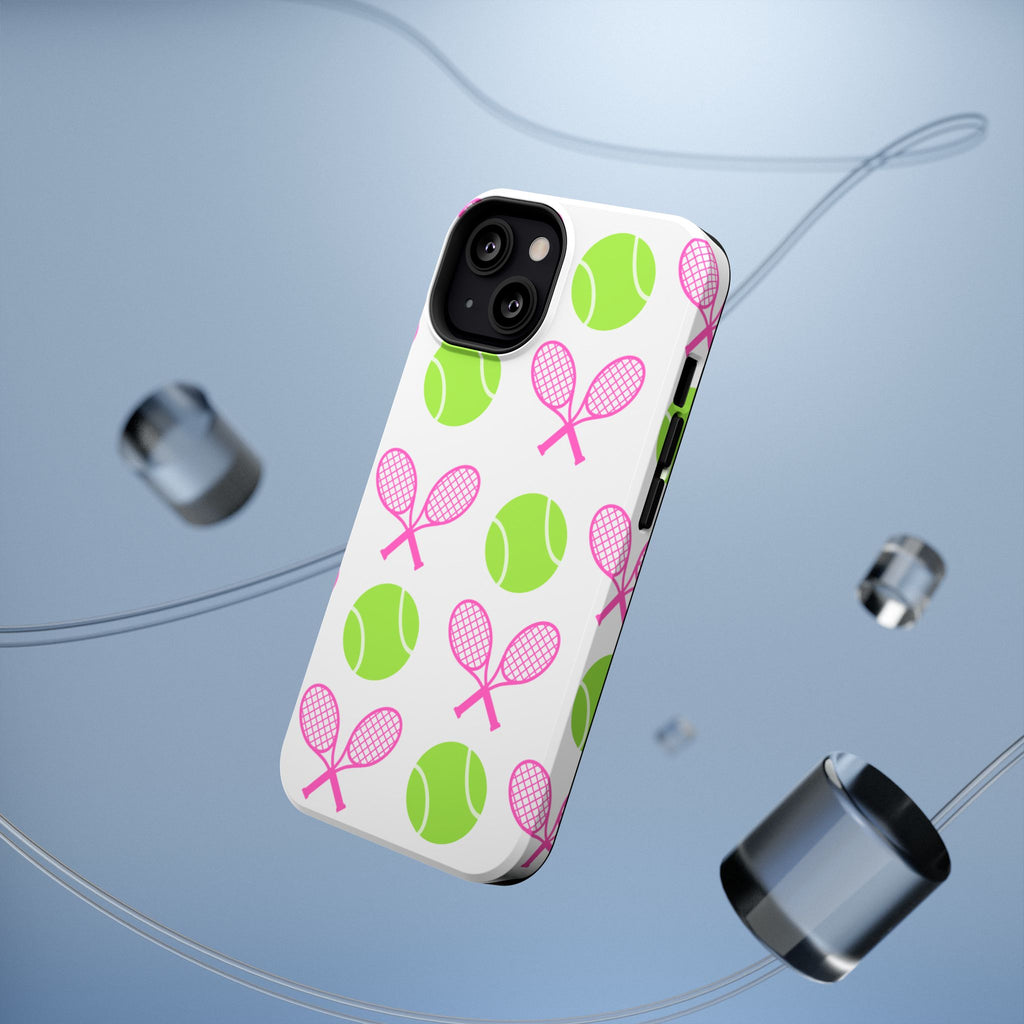 Tennis Pattern Impact-Resistant Phone Case — Pink Rackets & Green Balls