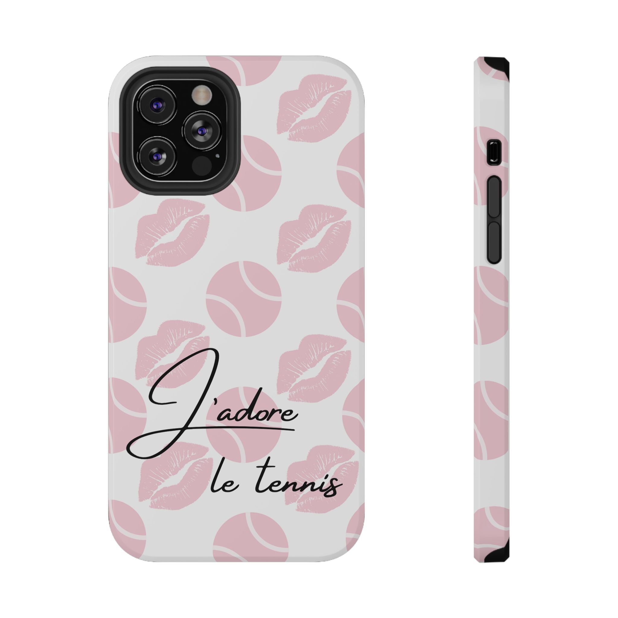 Impact-Resistant Phone Case - 'J'adore le tennis', pink tennis balls/lips