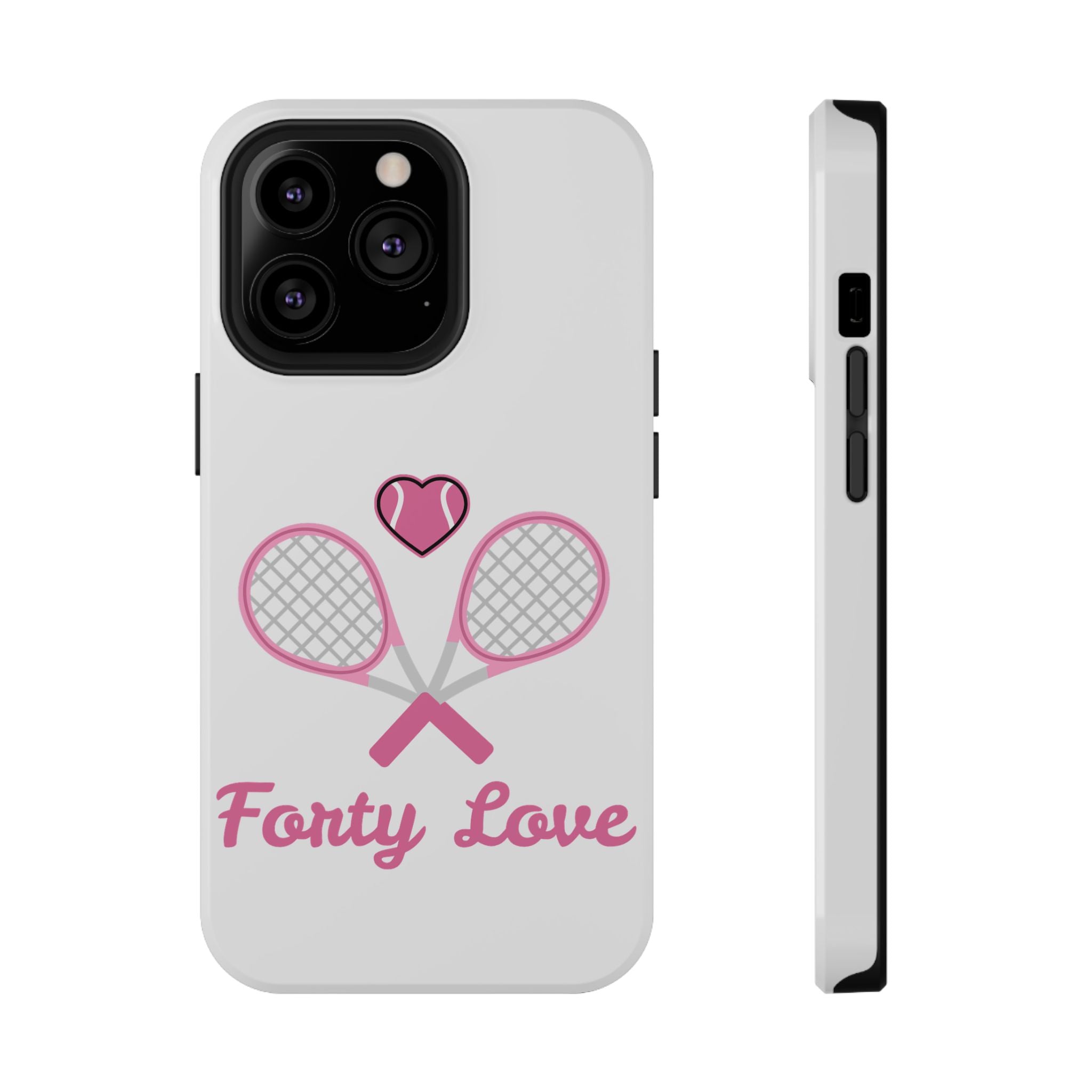 Tennis Impact‑Resistant Phone Case — 'Forty Love', pink/white