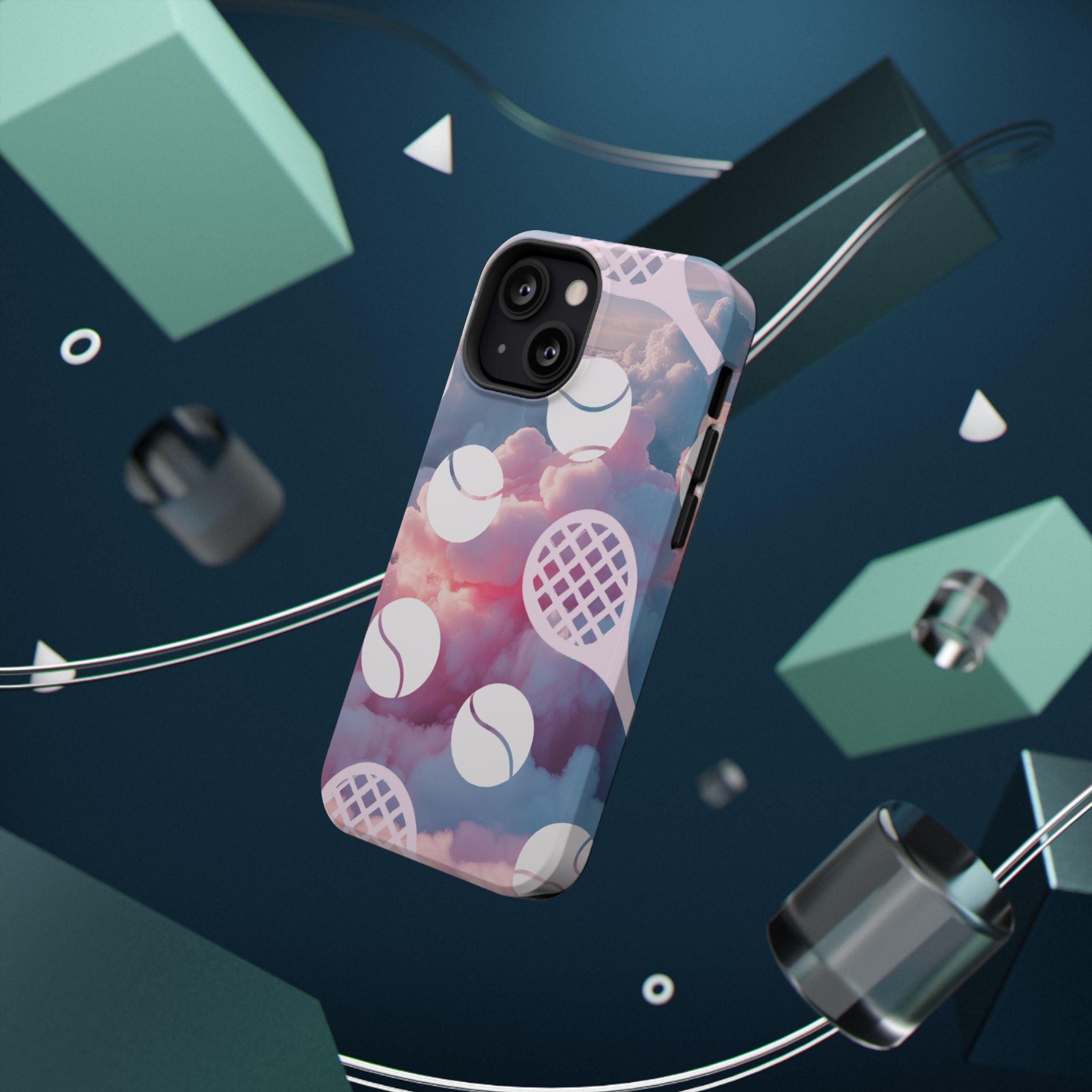 Tennis Impact-Resistant Phone Case — Tennis Rackets & Balls on Cloudscape