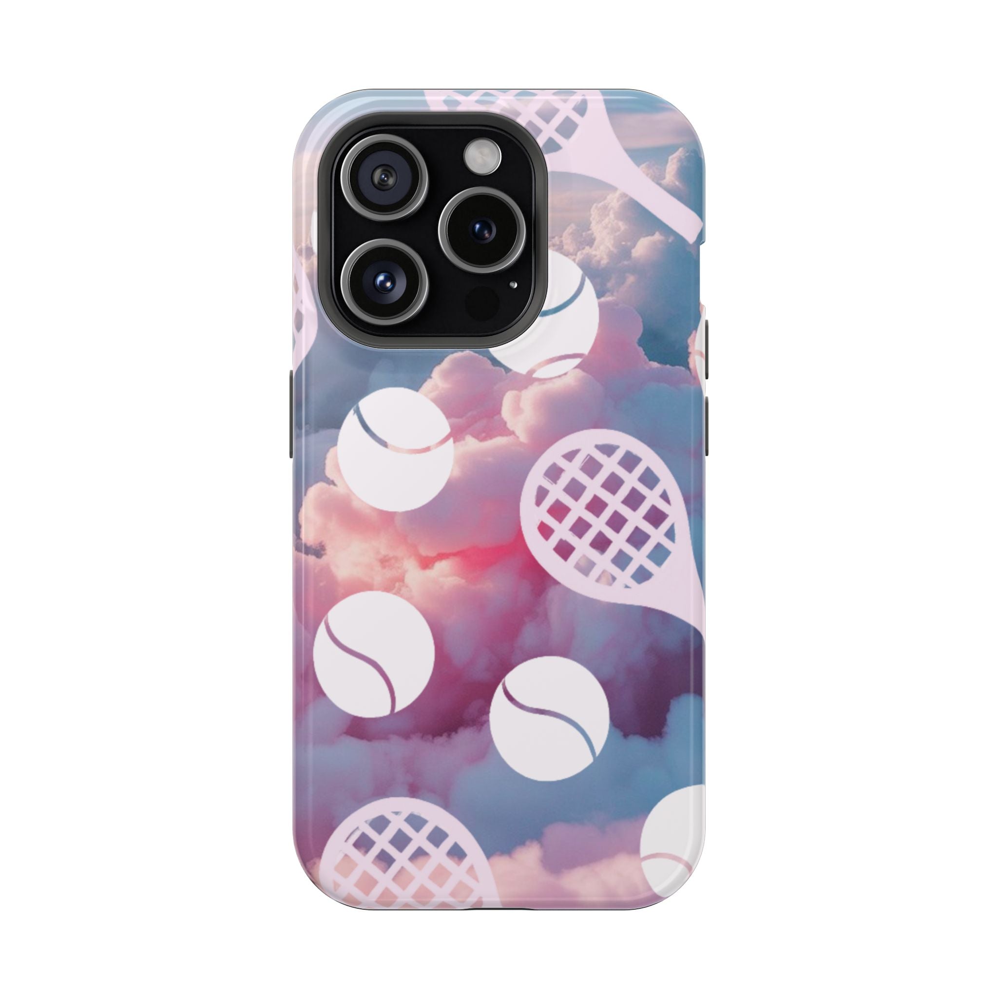 Tennis Impact-Resistant Phone Case — Tennis Rackets & Balls on Cloudscape