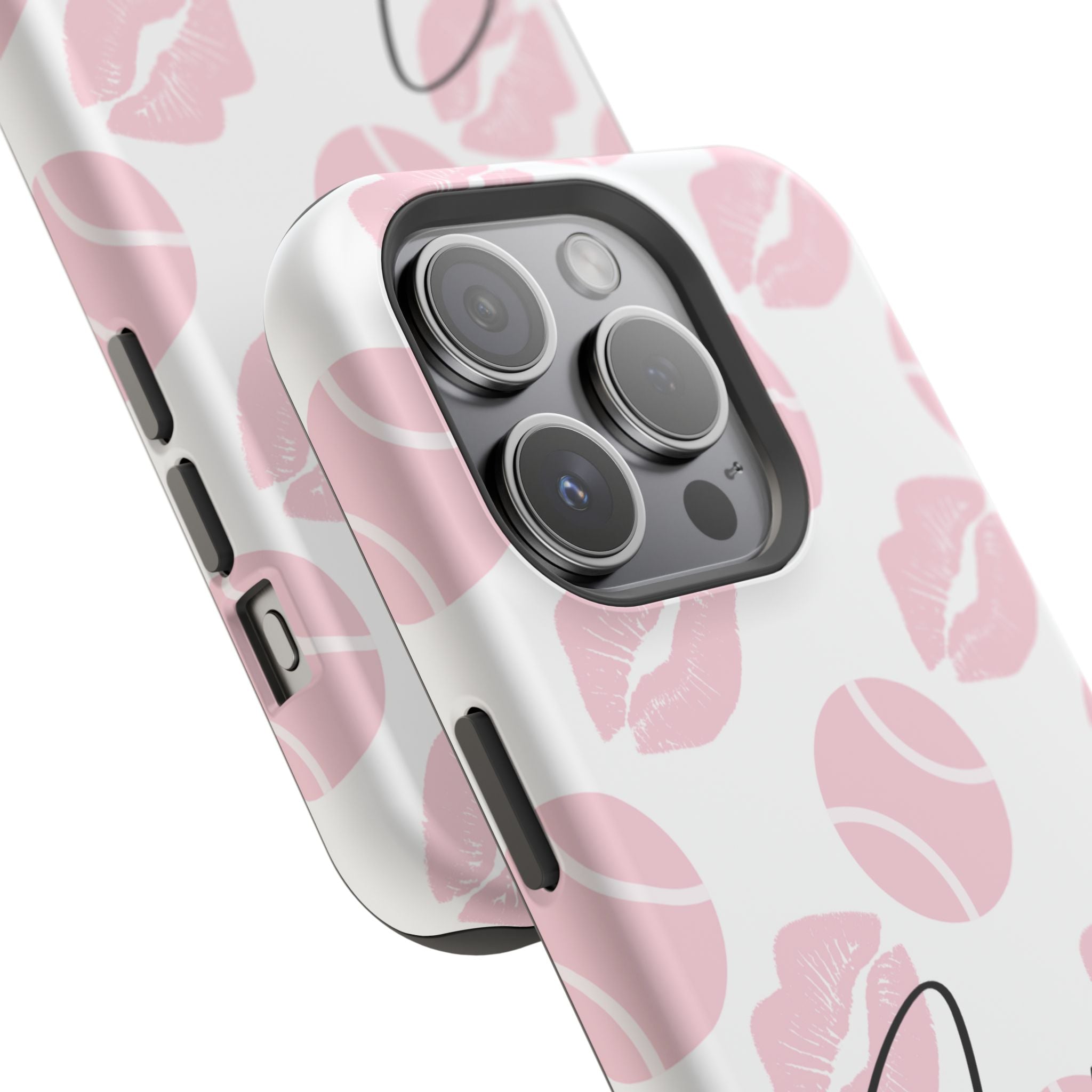 Impact-Resistant Phone Case - 'J'adore le tennis', pink tennis balls/lips