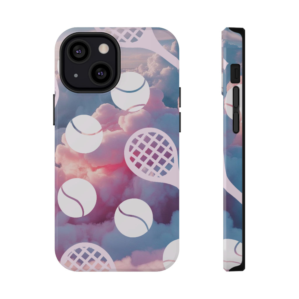 Tennis Impact-Resistant Phone Case — Tennis Rackets & Balls on Cloudscape