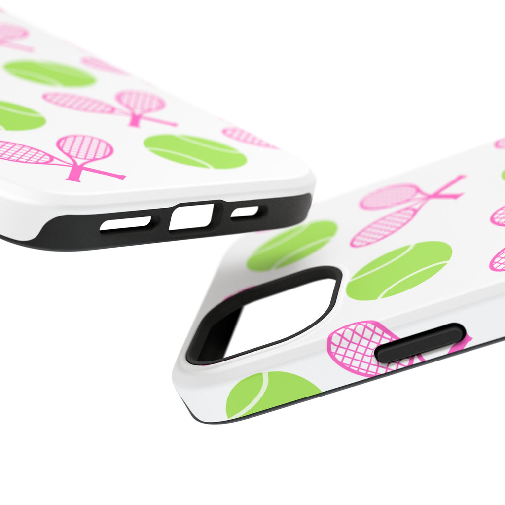 Tennis Pattern Impact-Resistant Phone Case — Pink Rackets & Green Balls